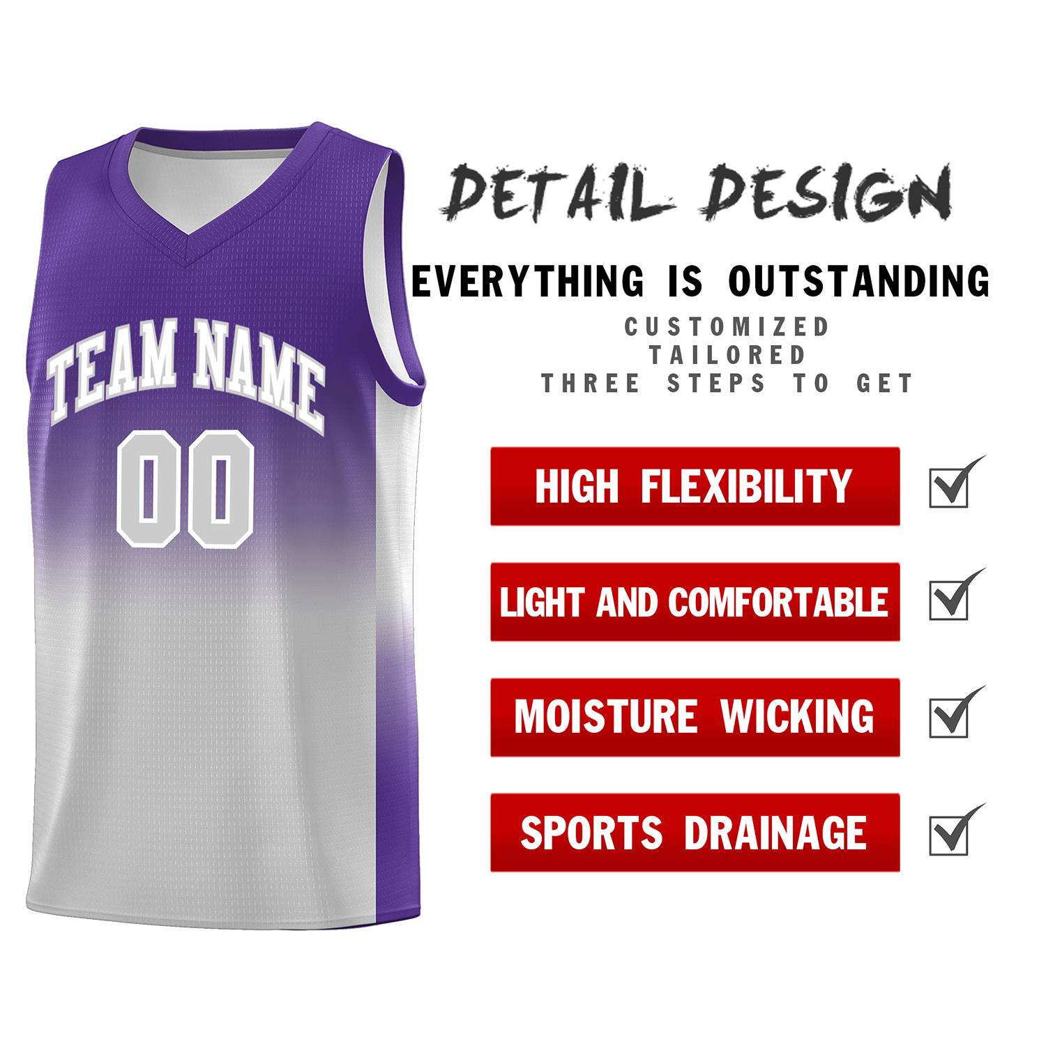 Custom Purple Gray Gradient Fashion Sets Sports Uniform Basketball Jersey