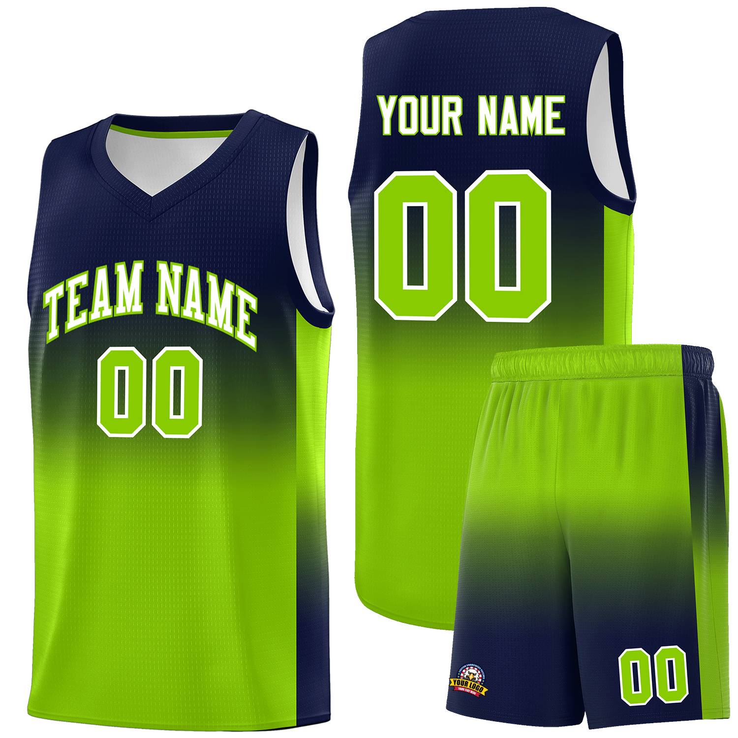 Custom Navy Neon Green Gradient Fashion Sets Sports Uniform Basketball Jersey