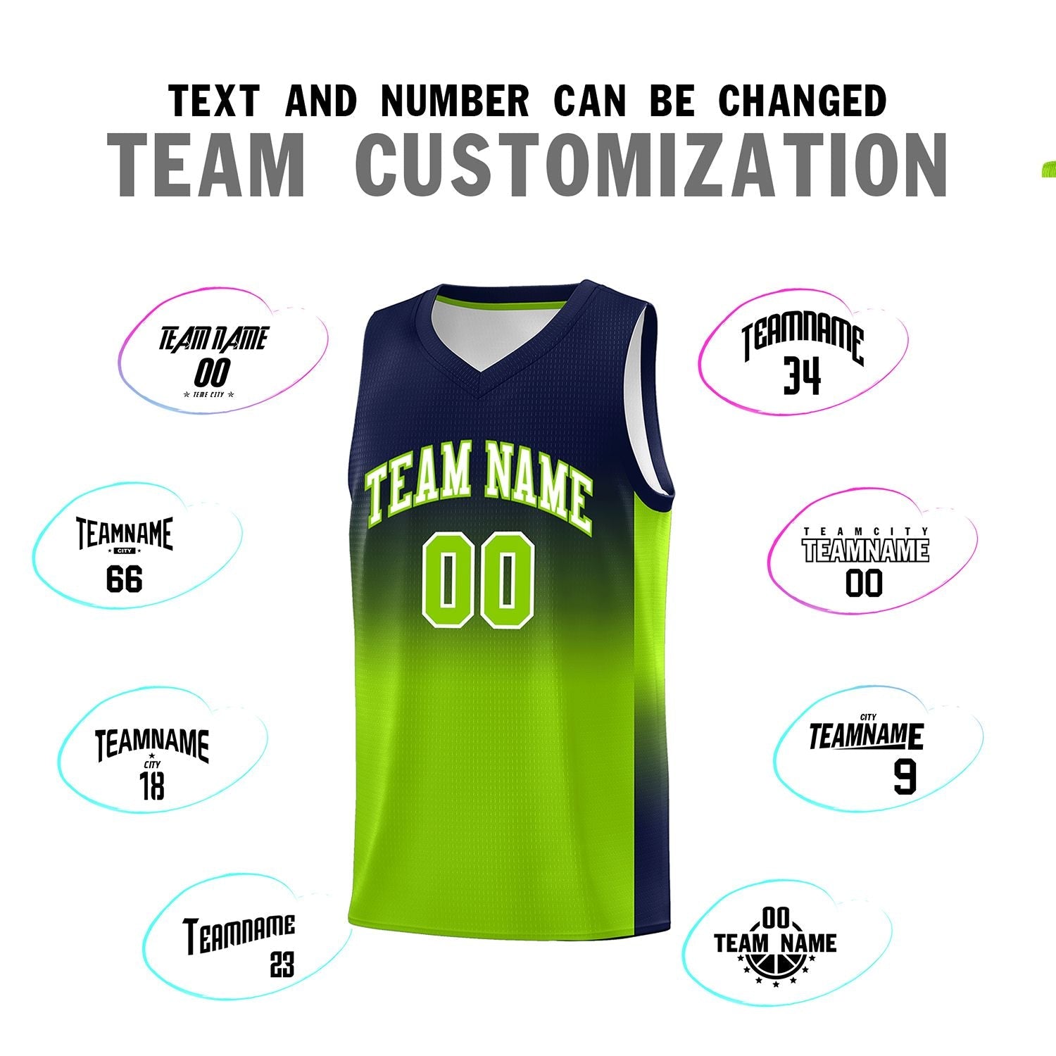 Custom Navy Neon Green Gradient Fashion Sets Sports Uniform Basketball Jersey