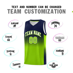 Custom Navy Neon Green Gradient Fashion Sets Sports Uniform Basketball Jersey