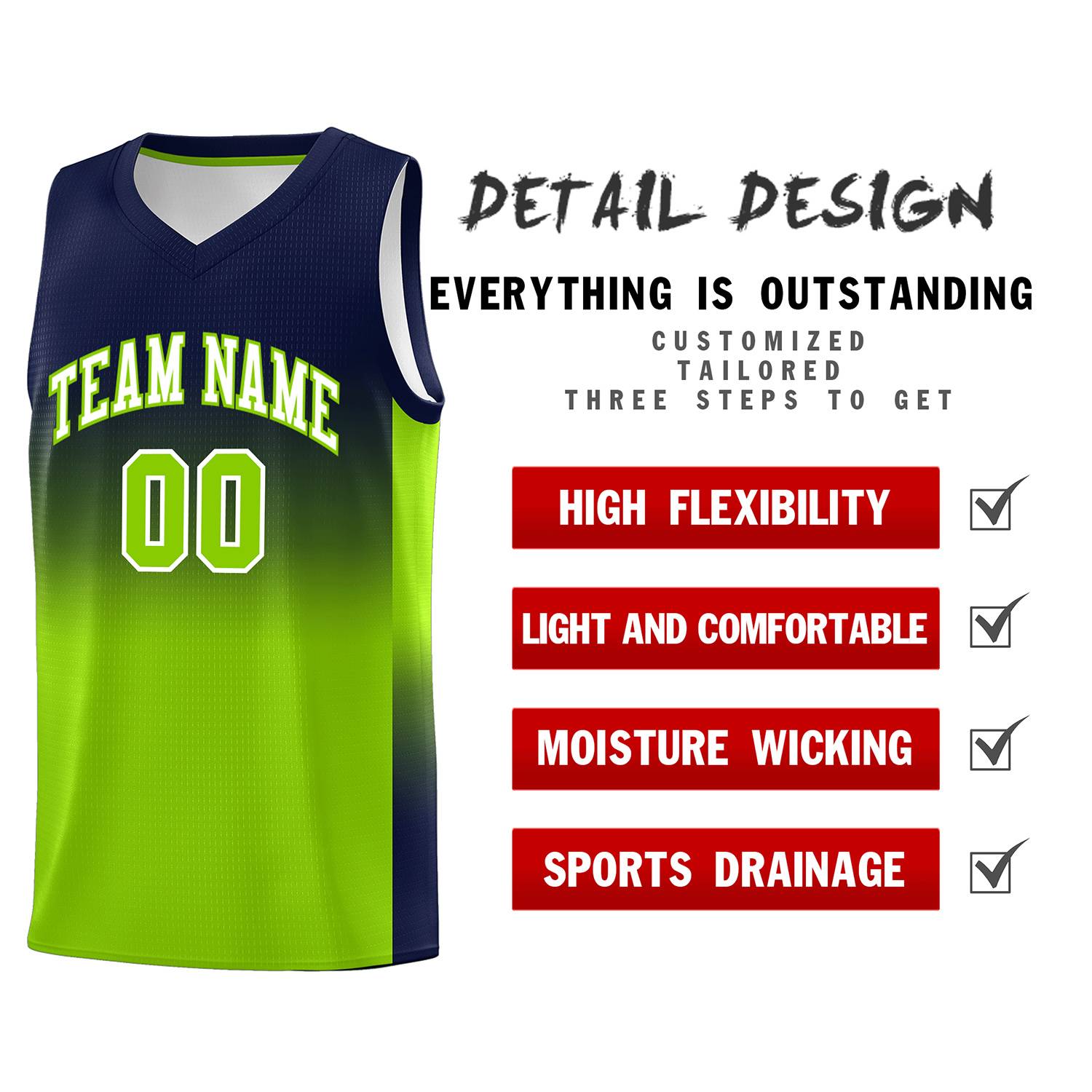 Custom Navy Neon Green Gradient Fashion Sets Sports Uniform Basketball Jersey