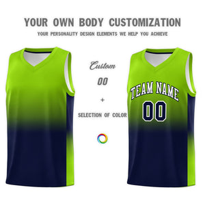 Custom Neon Green Navy Gradient Fashion Sets Sports Uniform Basketball Jersey