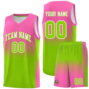 Custom Pink Neon Green Gradient Fashion Sets Sports Uniform Basketball Jersey