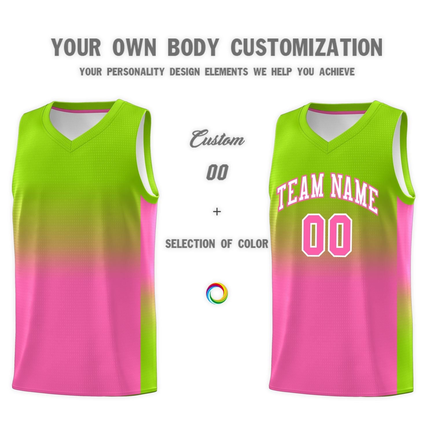 Custom Neon Green Pink Gradient Fashion Sets Sports Uniform Basketball Jersey