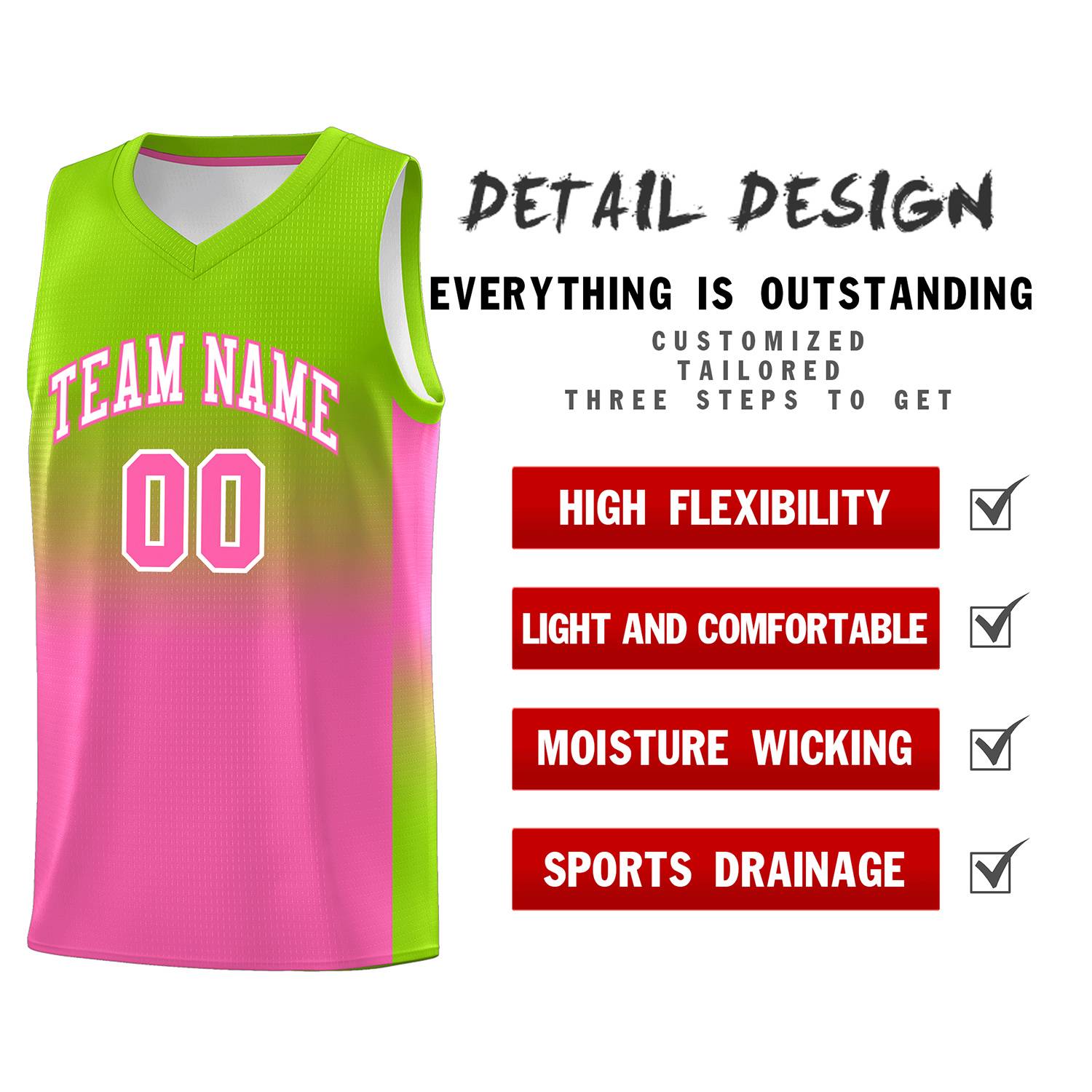 Custom Neon Green Pink Gradient Fashion Sets Sports Uniform Basketball Jersey