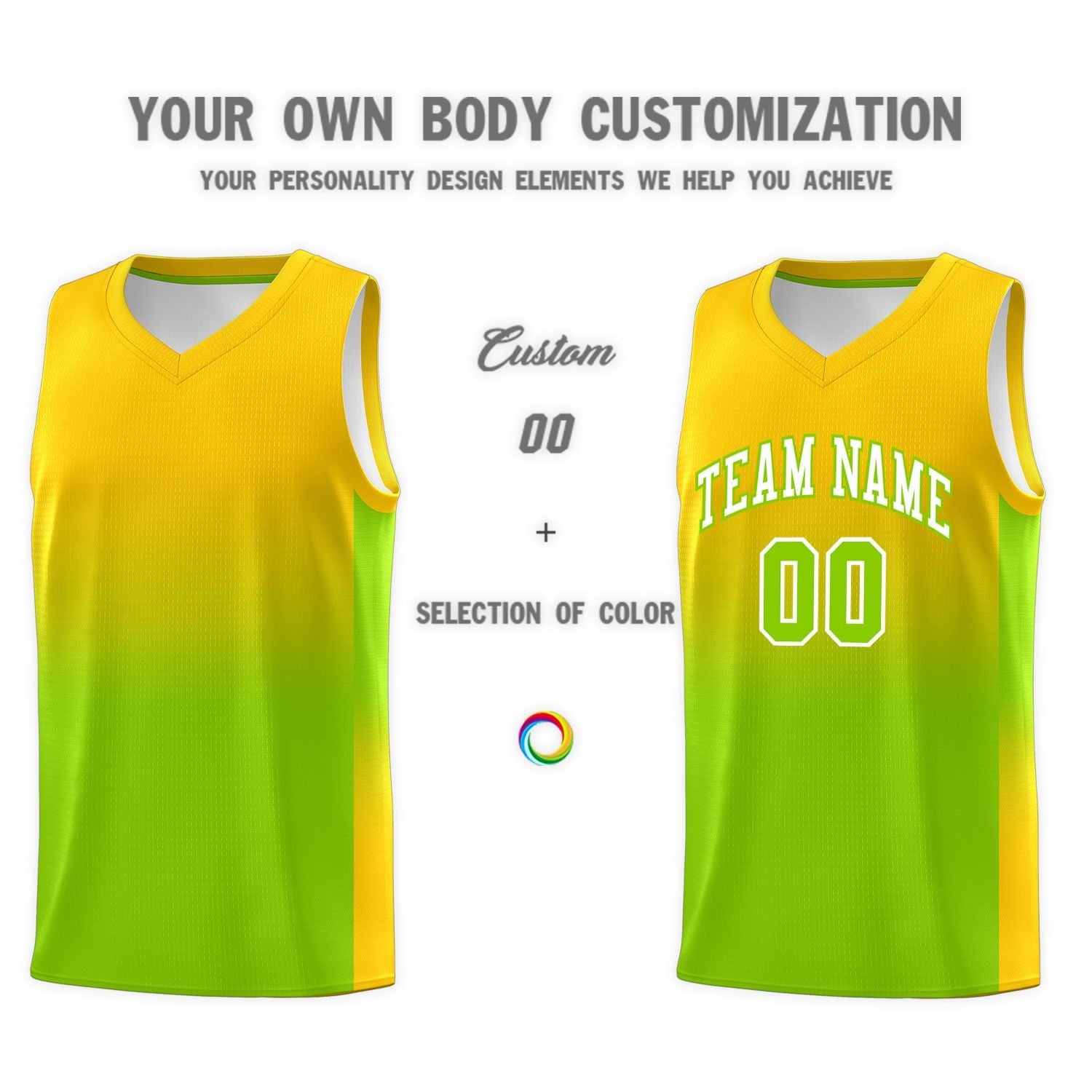 Custom Gold Neon Green Gradient Fashion Sets Sports Uniform Basketball Jersey