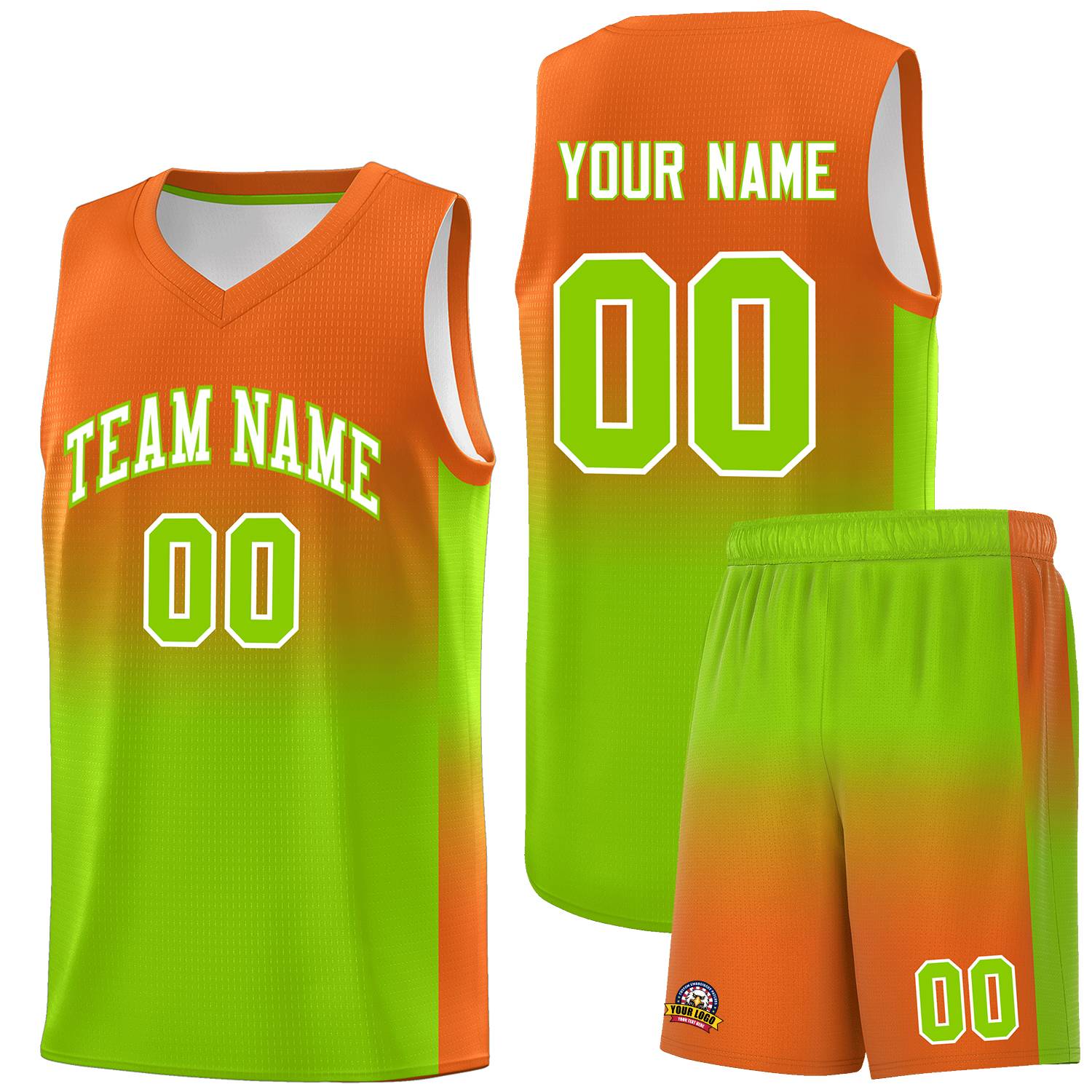 Custom Orange Neon Green Gradient Fashion Sets Sports Uniform Basketball Jersey