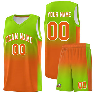 Custom Neon Green Orange Gradient Fashion Sets Sports Uniform Basketball Jersey