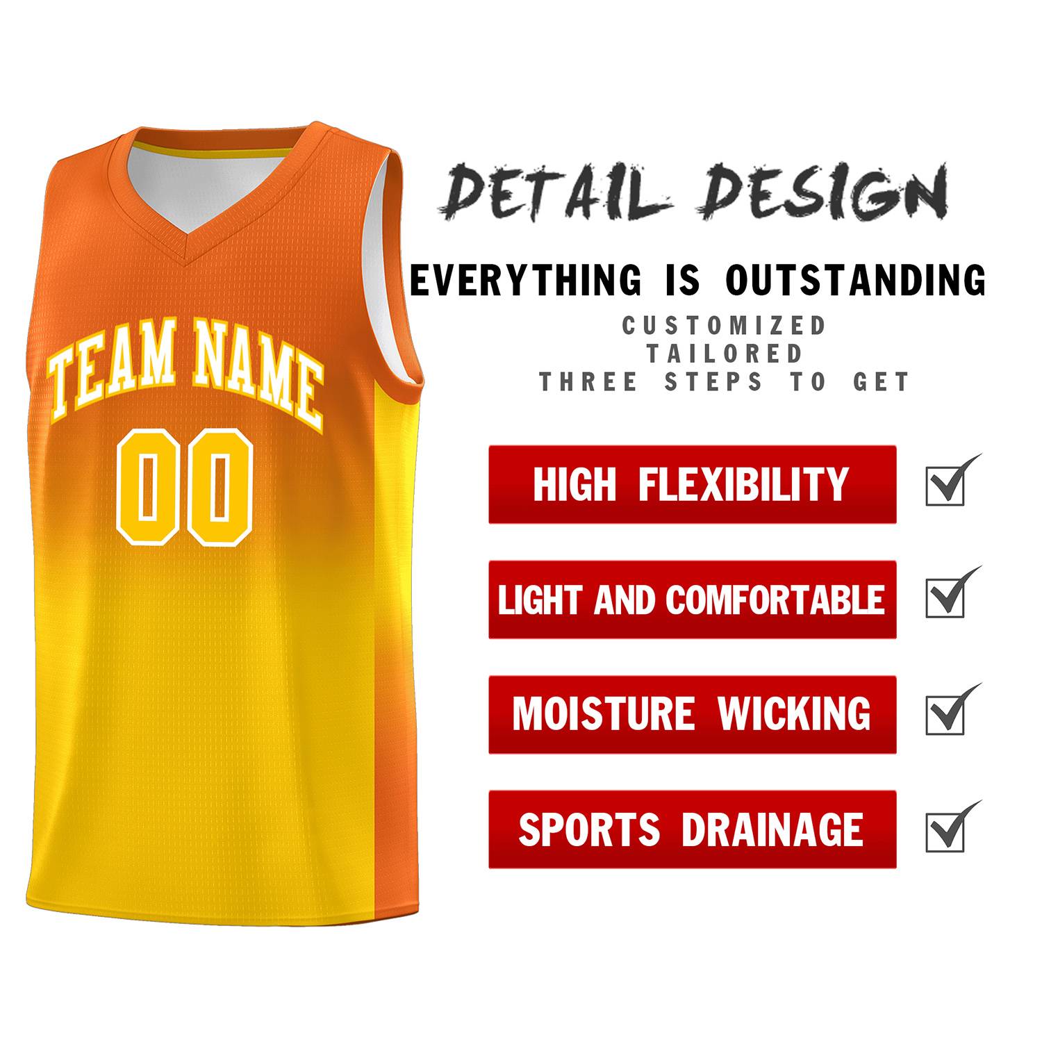 Custom Orange Gold Gradient Fashion Sets Sports Uniform Basketball Jersey