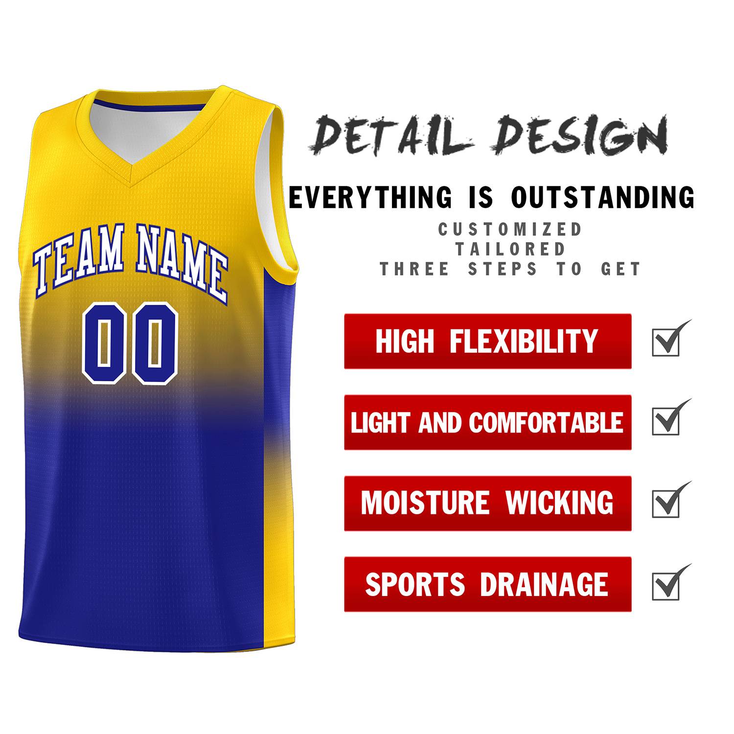 Custom Gold Royal Gradient Fashion Sets Sports Uniform Basketball Jersey