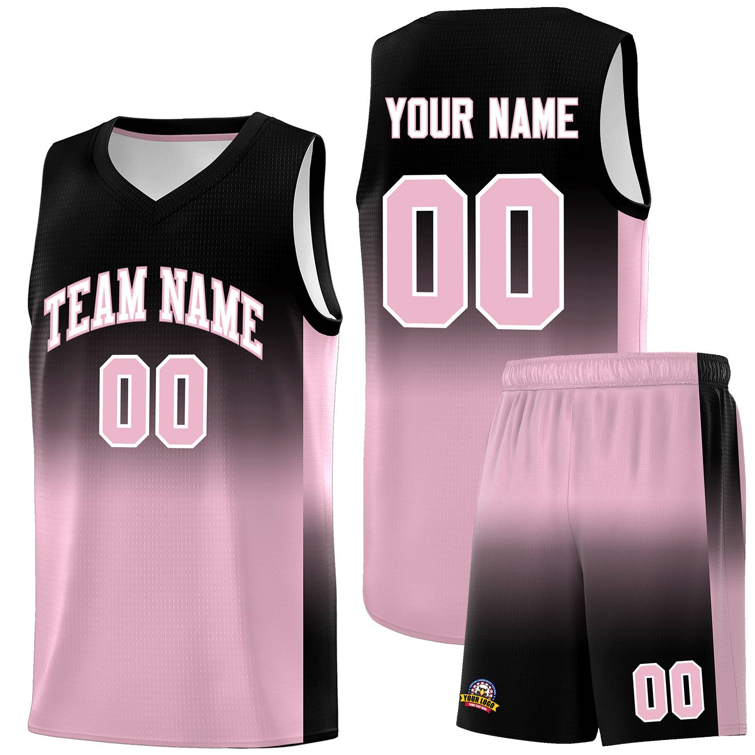 Custom Black Light Pink Gradient Fashion Sets Sports Uniform Basketball Jersey