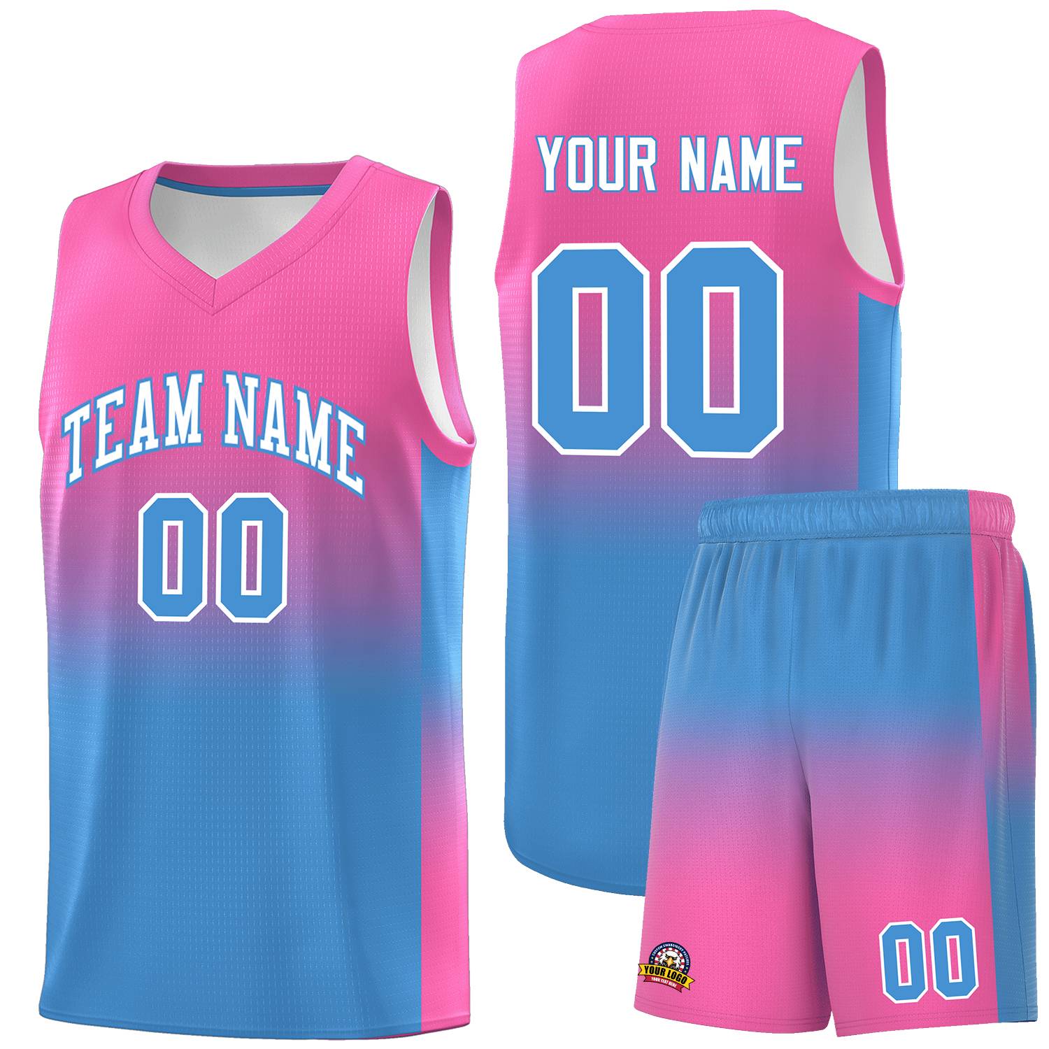 Custom Pink Powder Blue Gradient Fashion Sets Sports Uniform Basketball Jersey