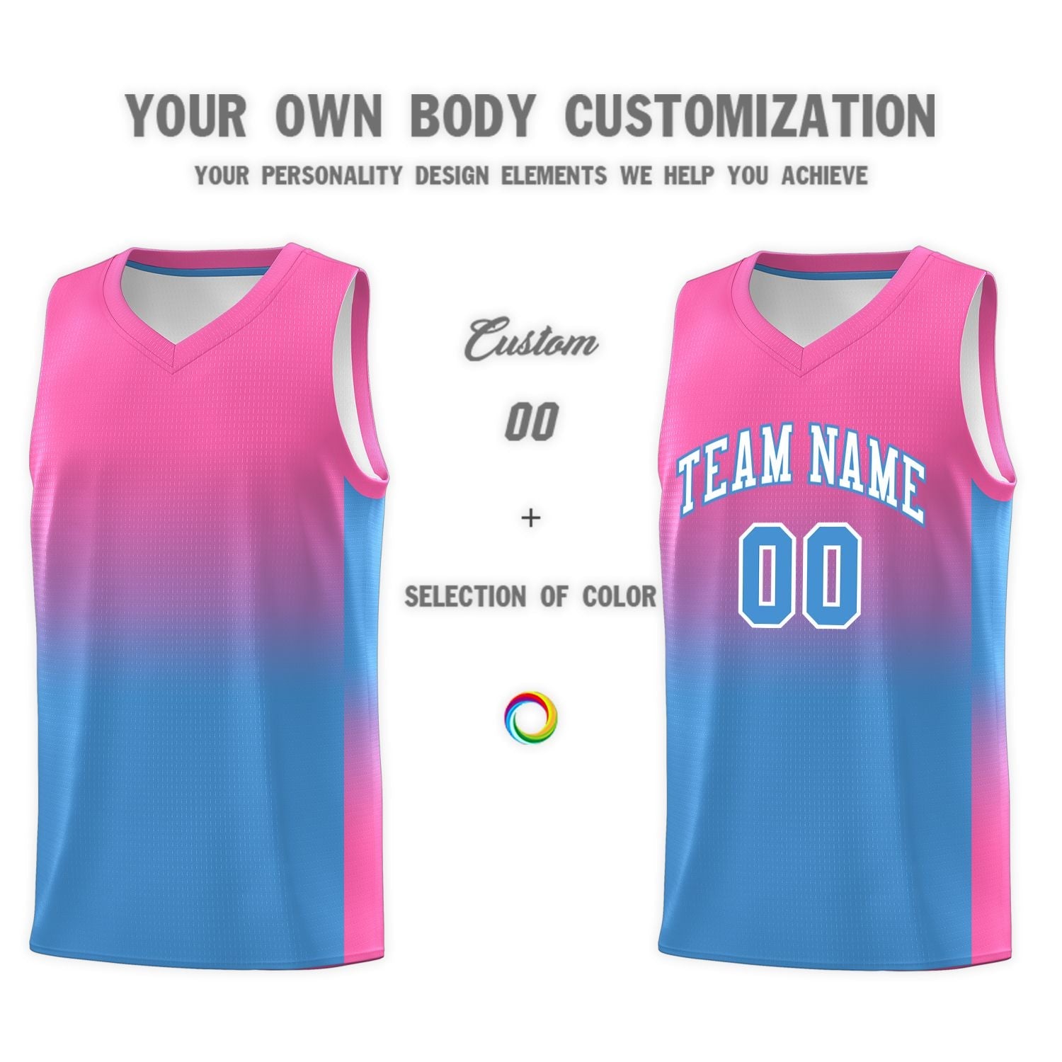 Custom Pink Powder Blue Gradient Fashion Sets Sports Uniform Basketball Jersey