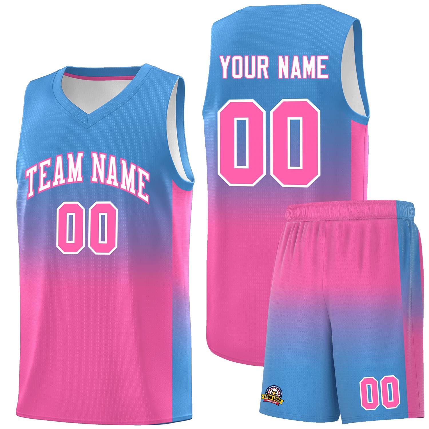 Custom Powder Blue Pink Gradient Fashion Sets Sports Uniform Basketball Jersey