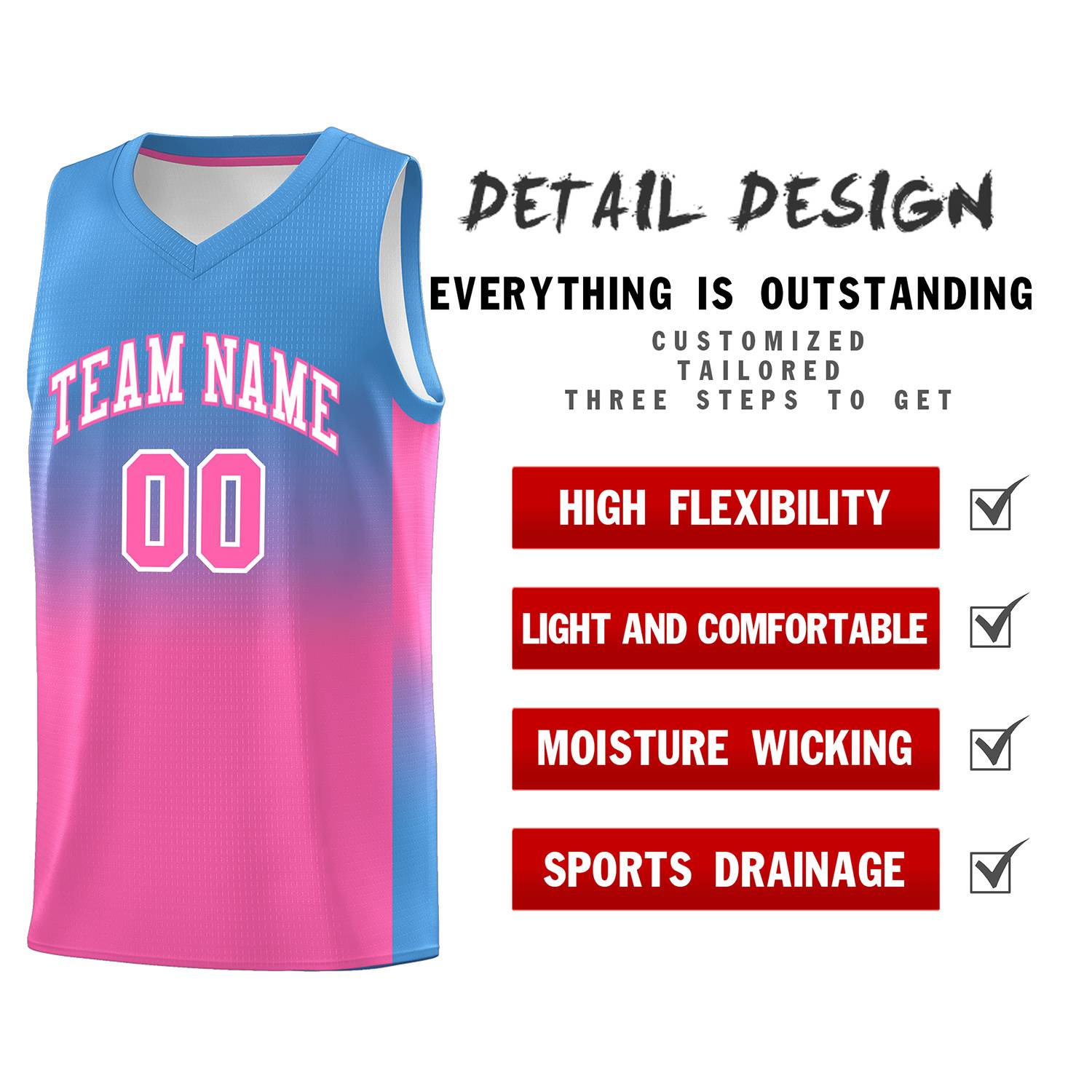 Custom Powder Blue Pink Gradient Fashion Sets Sports Uniform Basketball Jersey