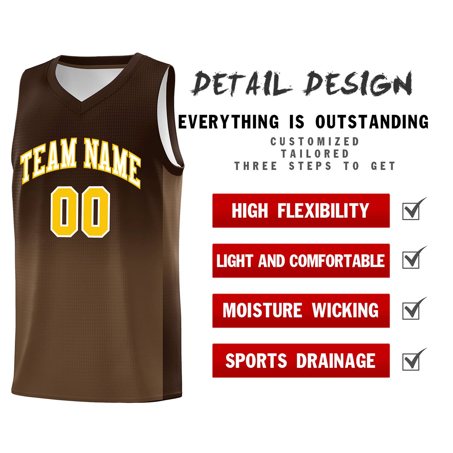 Custom Brown Light Brown Gradient Fashion Sets Sports Uniform Basketball Jersey