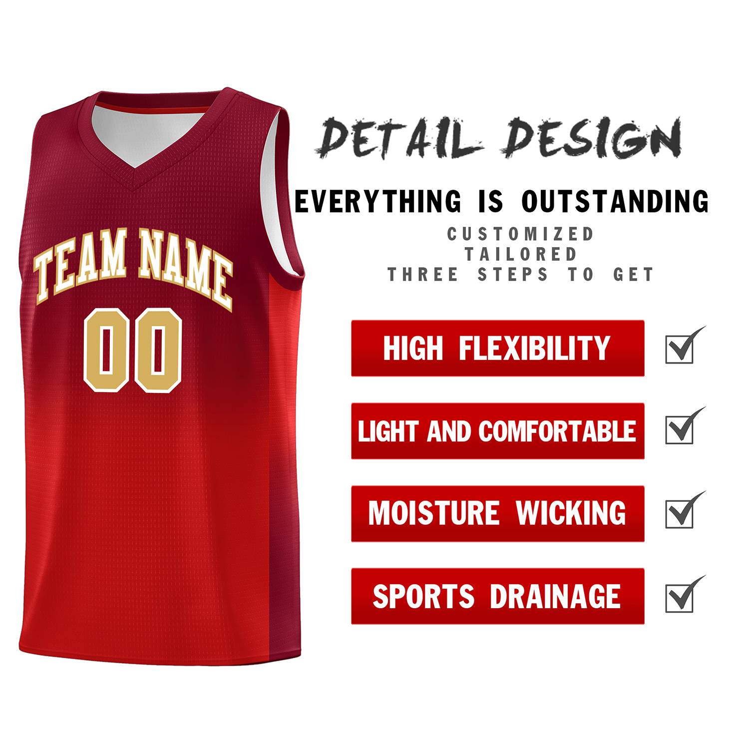 Custom Crimson Red Gradient Fashion Sets Sports Uniform Basketball Jersey