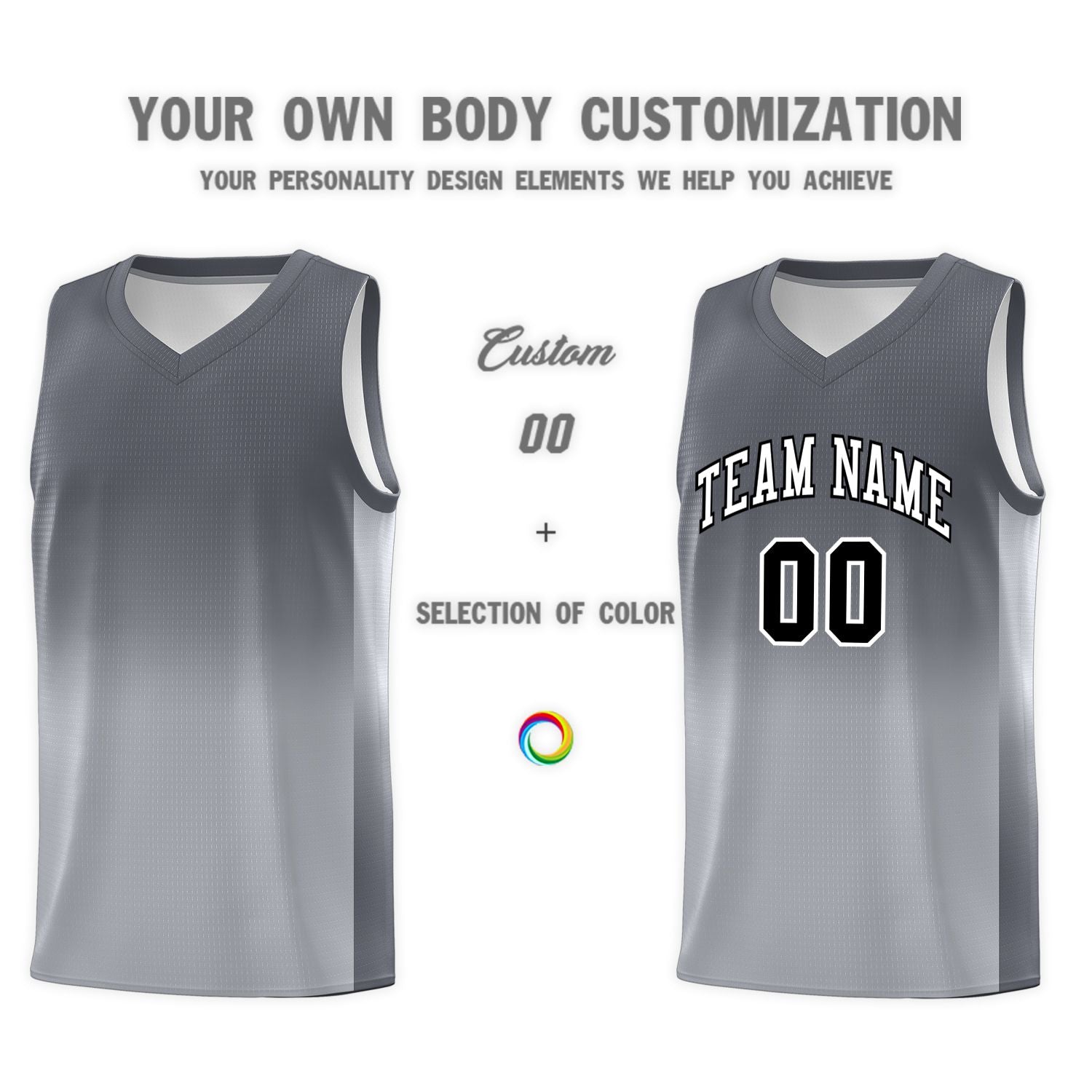 Custom Dark Gray Gray Gradient Fashion Sets Sports Uniform Basketball Jersey