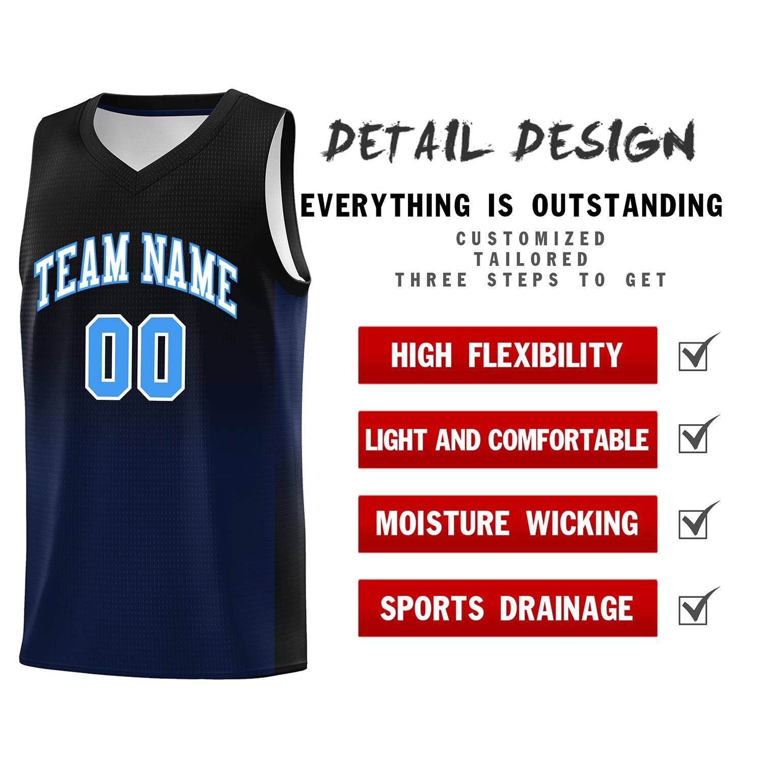 Custom Black Navy Gradient Fashion Sets Sports Uniform Basketball Jersey