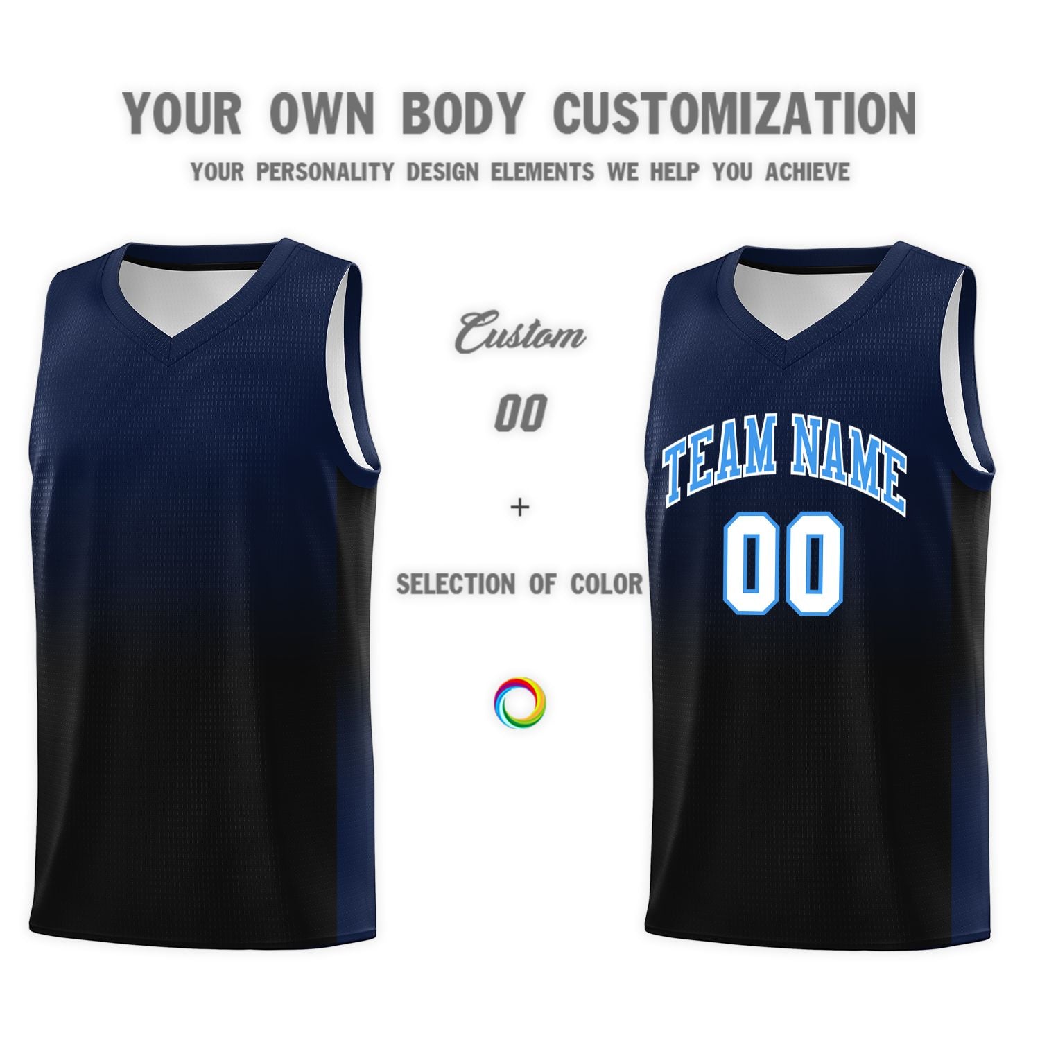 Custom Navy Black Gradient Fashion Sets Sports Uniform Basketball Jersey