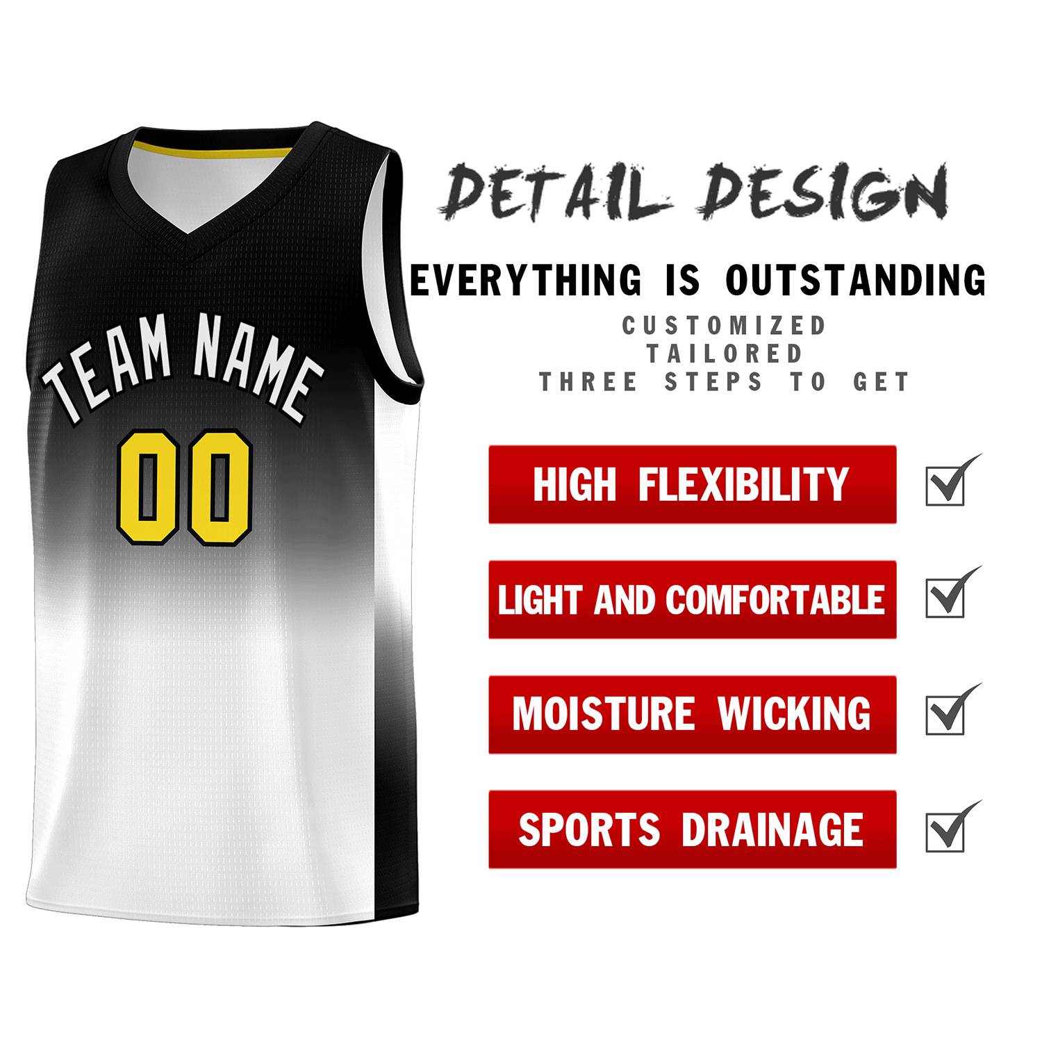 Custom Black White Gradient Fashion Sets Sports Uniform Basketball Jersey