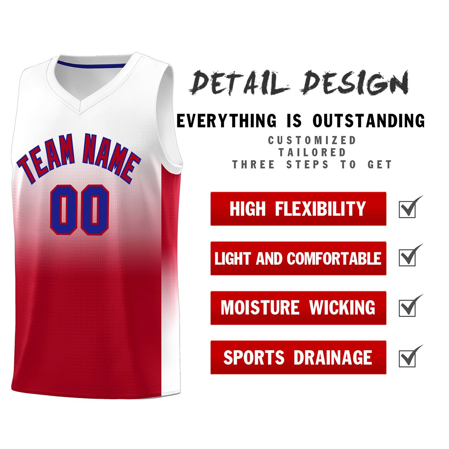 Custom White Red Gradient Fashion Sets Sports Uniform Basketball Jersey