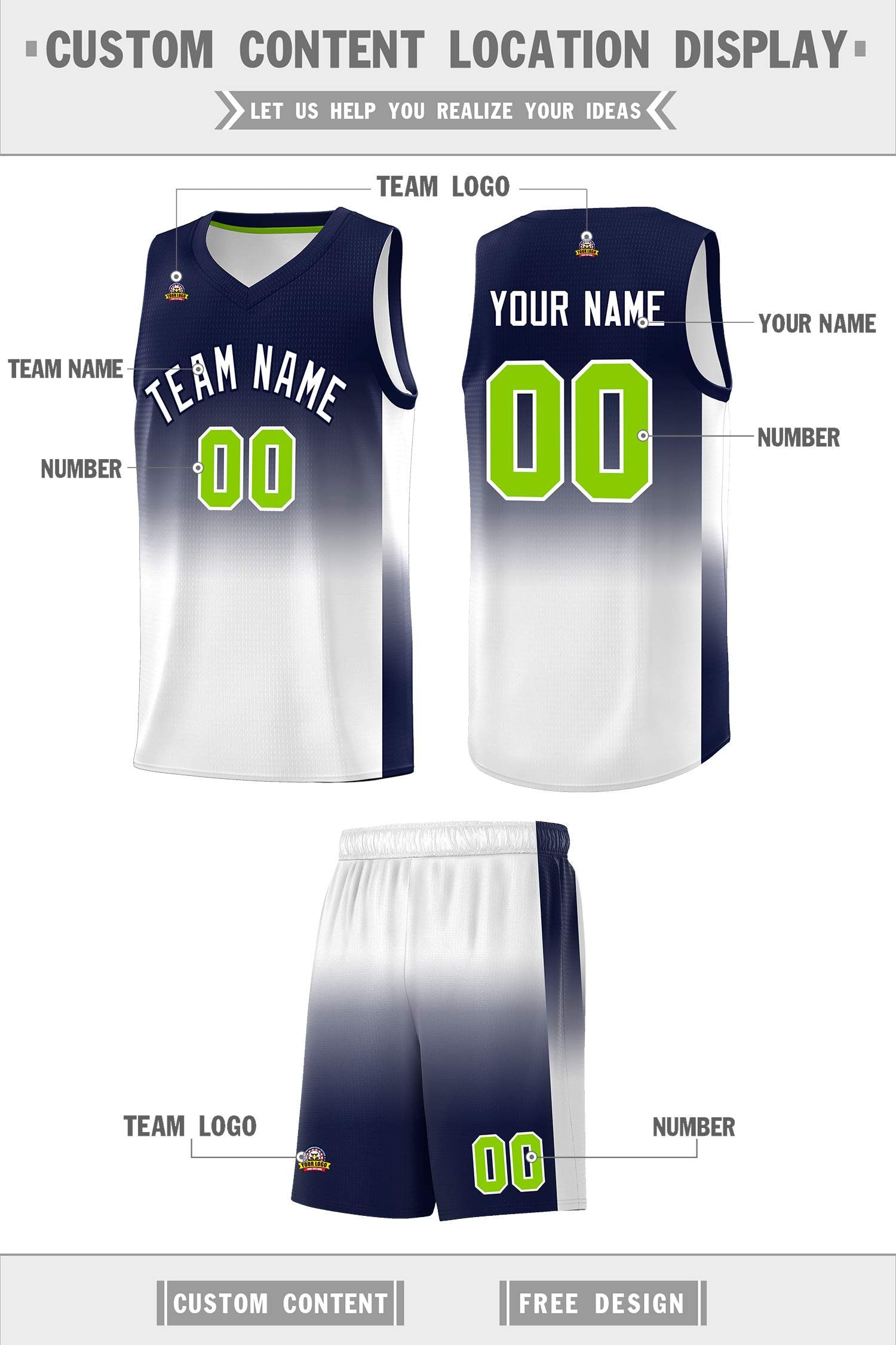 Custom Navy White Gradient Fashion Sets Sports Uniform Basketball Jersey