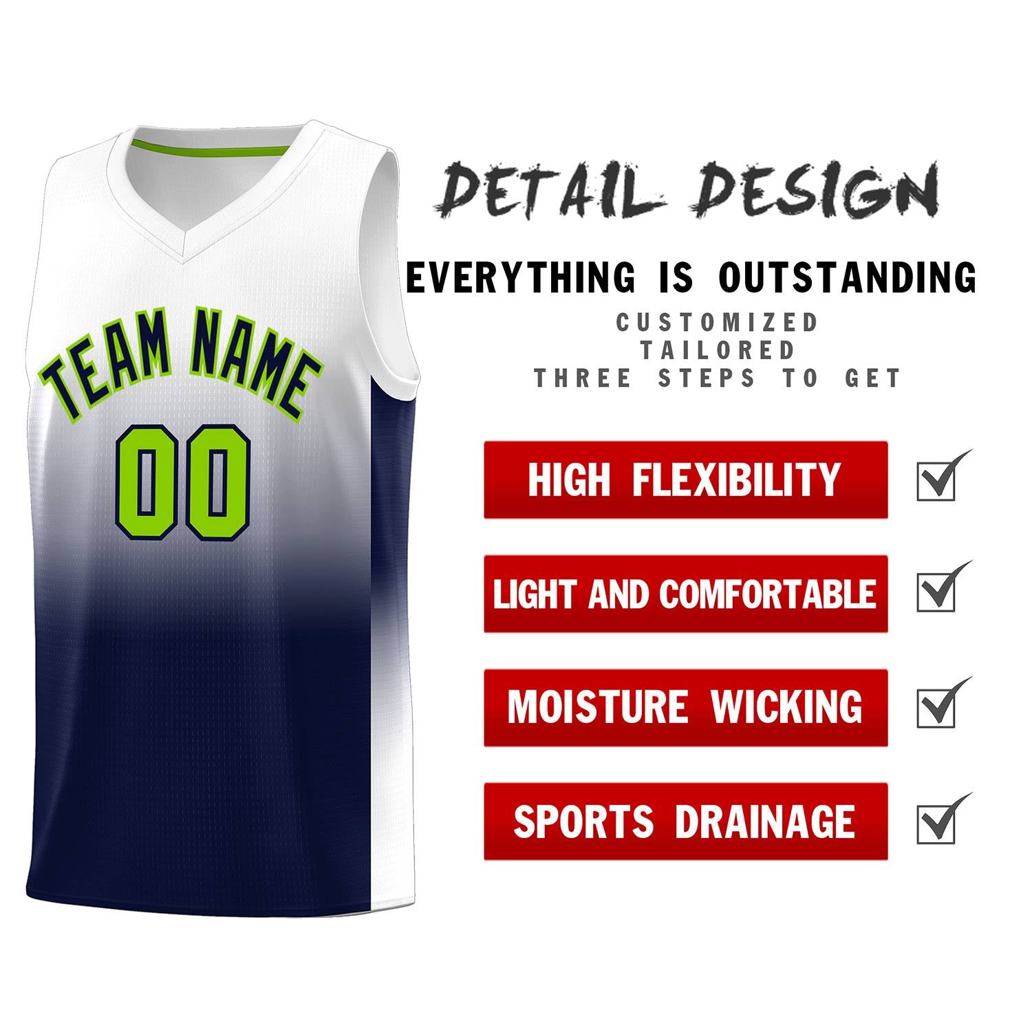 Custom White Navy Gradient Fashion Sets Sports Uniform Basketball Jersey