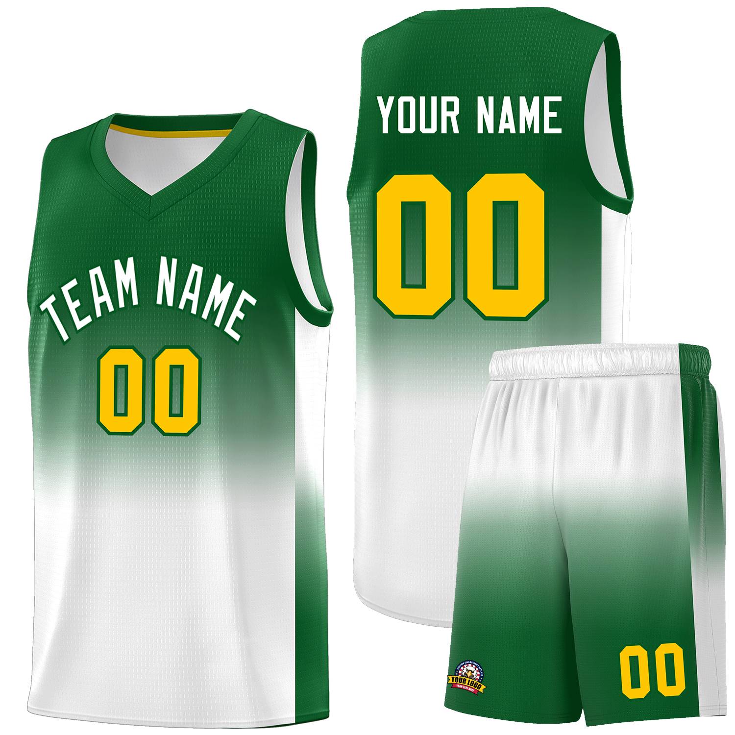 Custom Kelly Green White Gradient Fashion Sets Sports Uniform Basketball Jersey