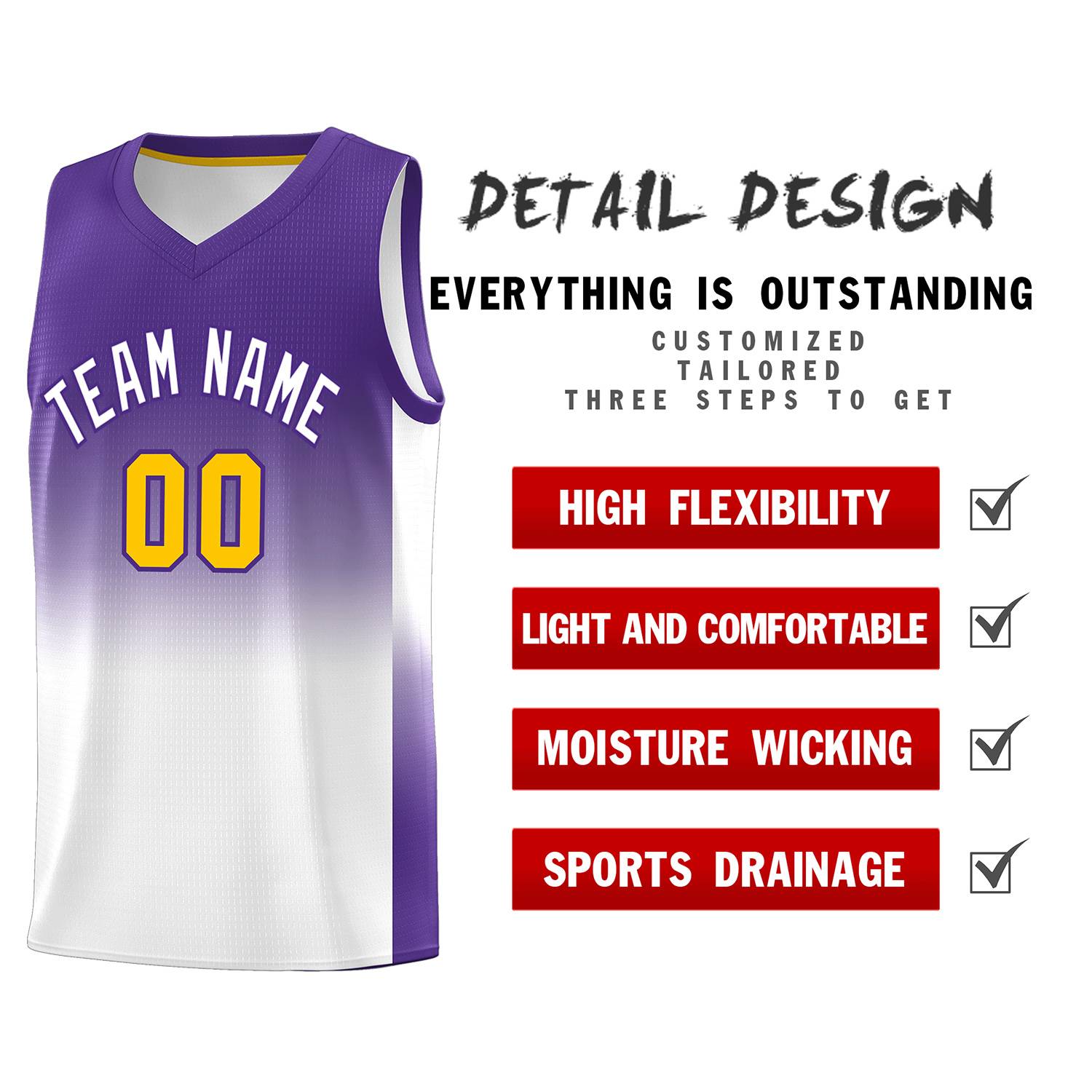 Custom Purple White Gradient Fashion Sets Sports Uniform Basketball Jersey