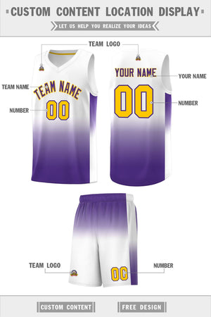 Custom White Purple Gradient Fashion Sets Sports Uniform Basketball Jersey