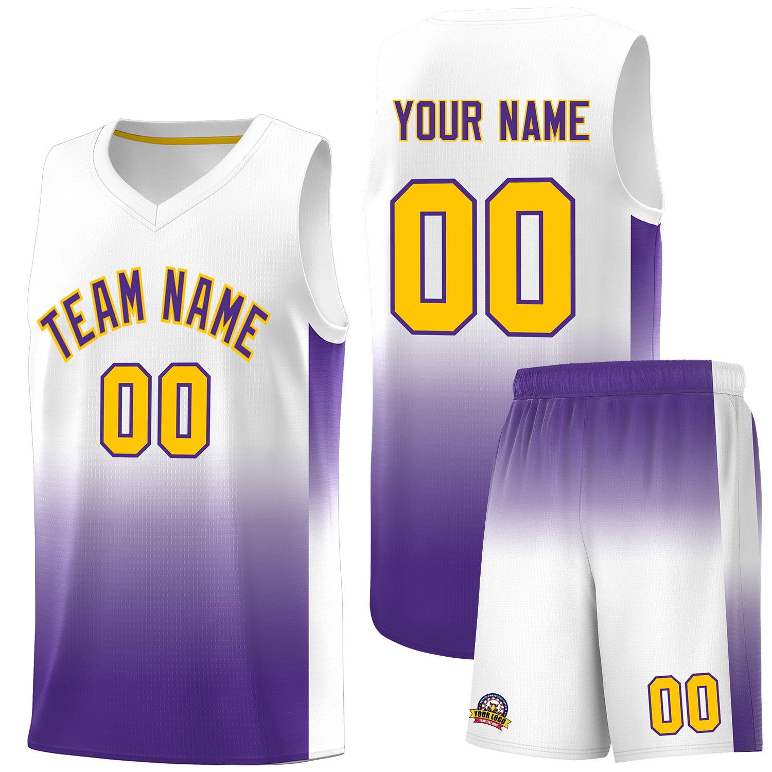 Custom White Purple Gradient Fashion Sets Sports Uniform Basketball Jersey