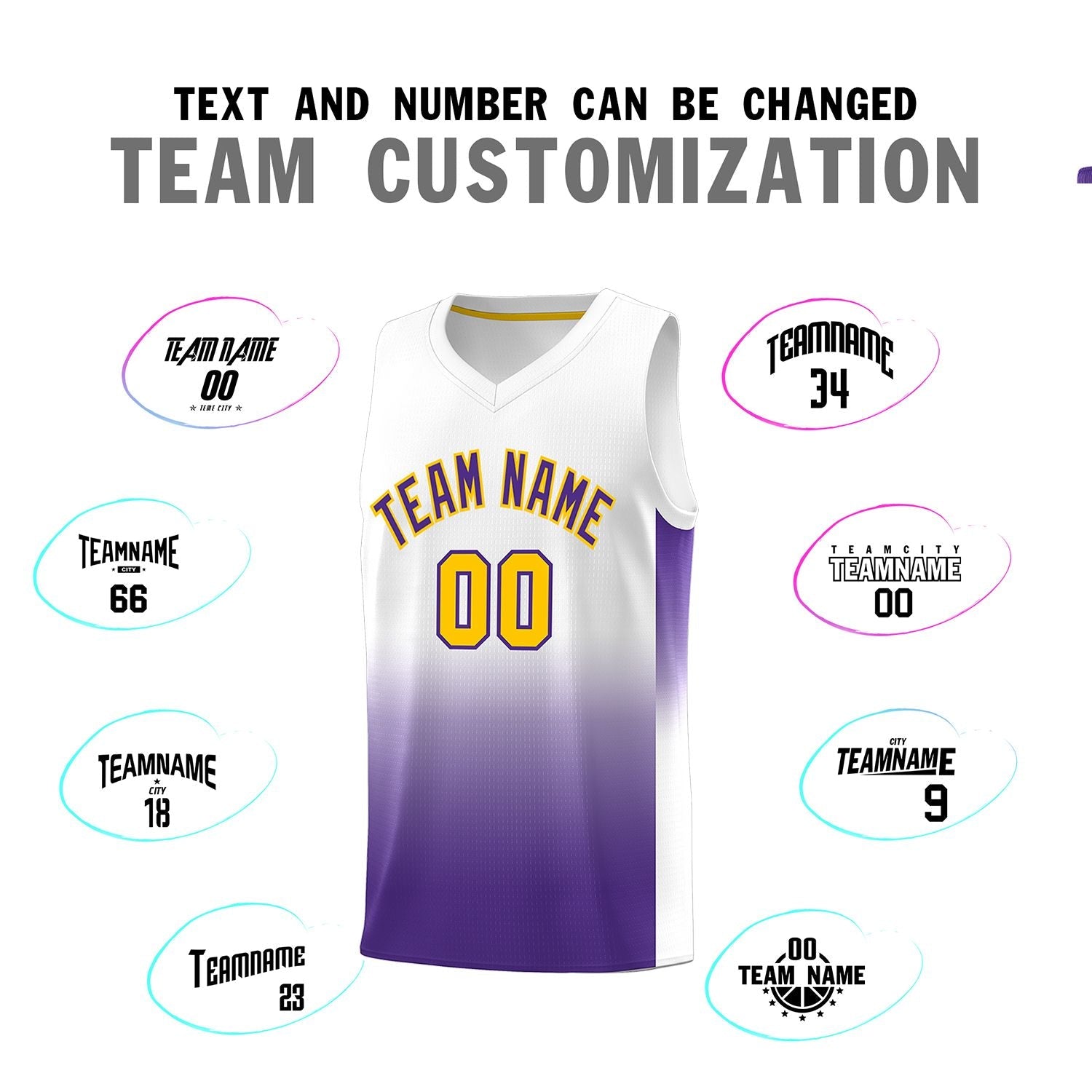 Custom White Purple Gradient Fashion Sets Sports Uniform Basketball Jersey