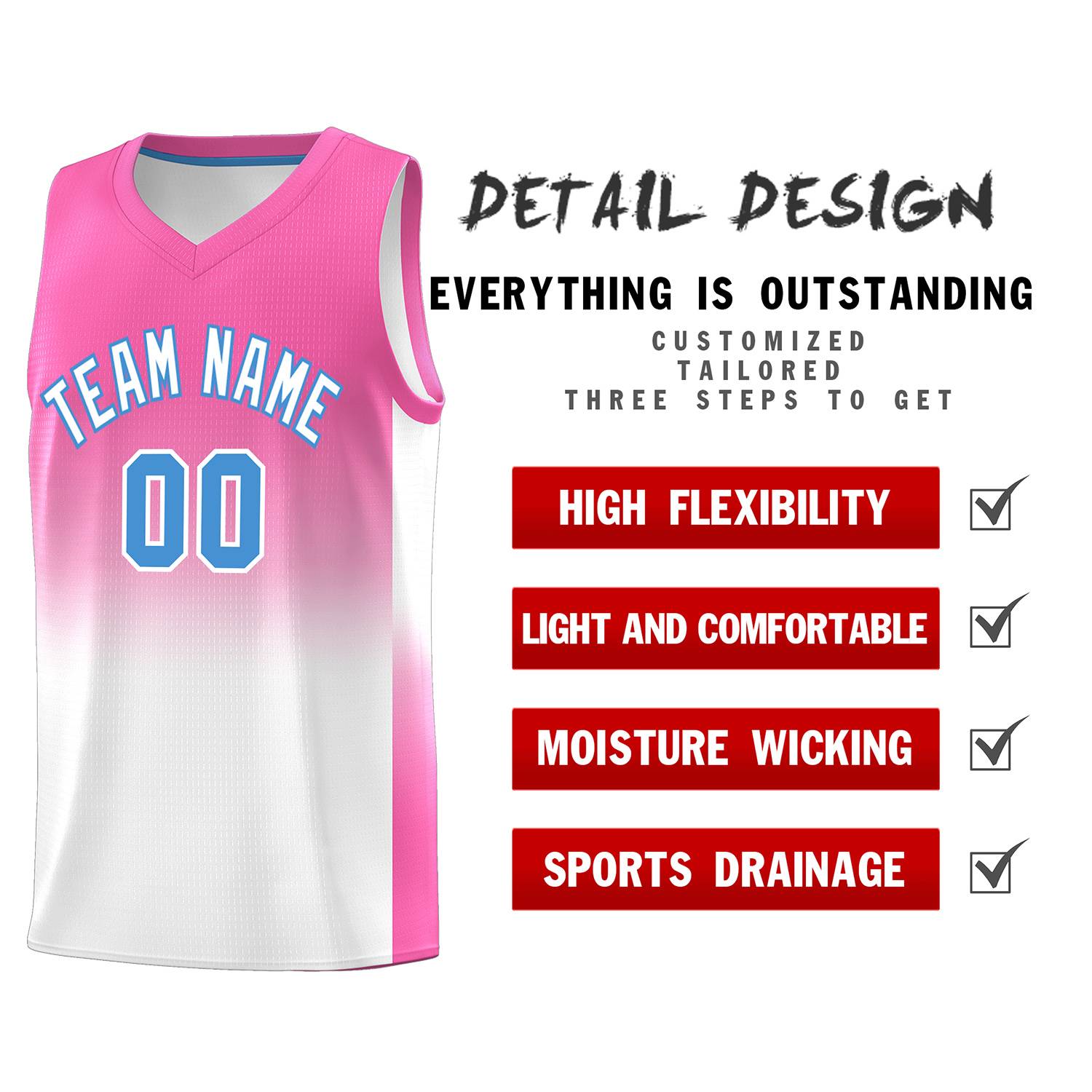 Custom Pink White Gradient Fashion Sets Sports Uniform Basketball Jersey