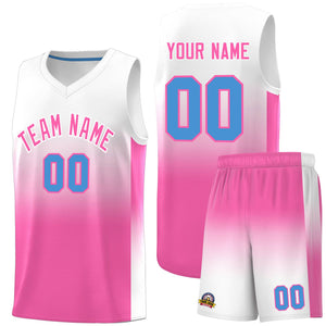 Custom White Pink Gradient Fashion Sets Sports Uniform Basketball Jersey