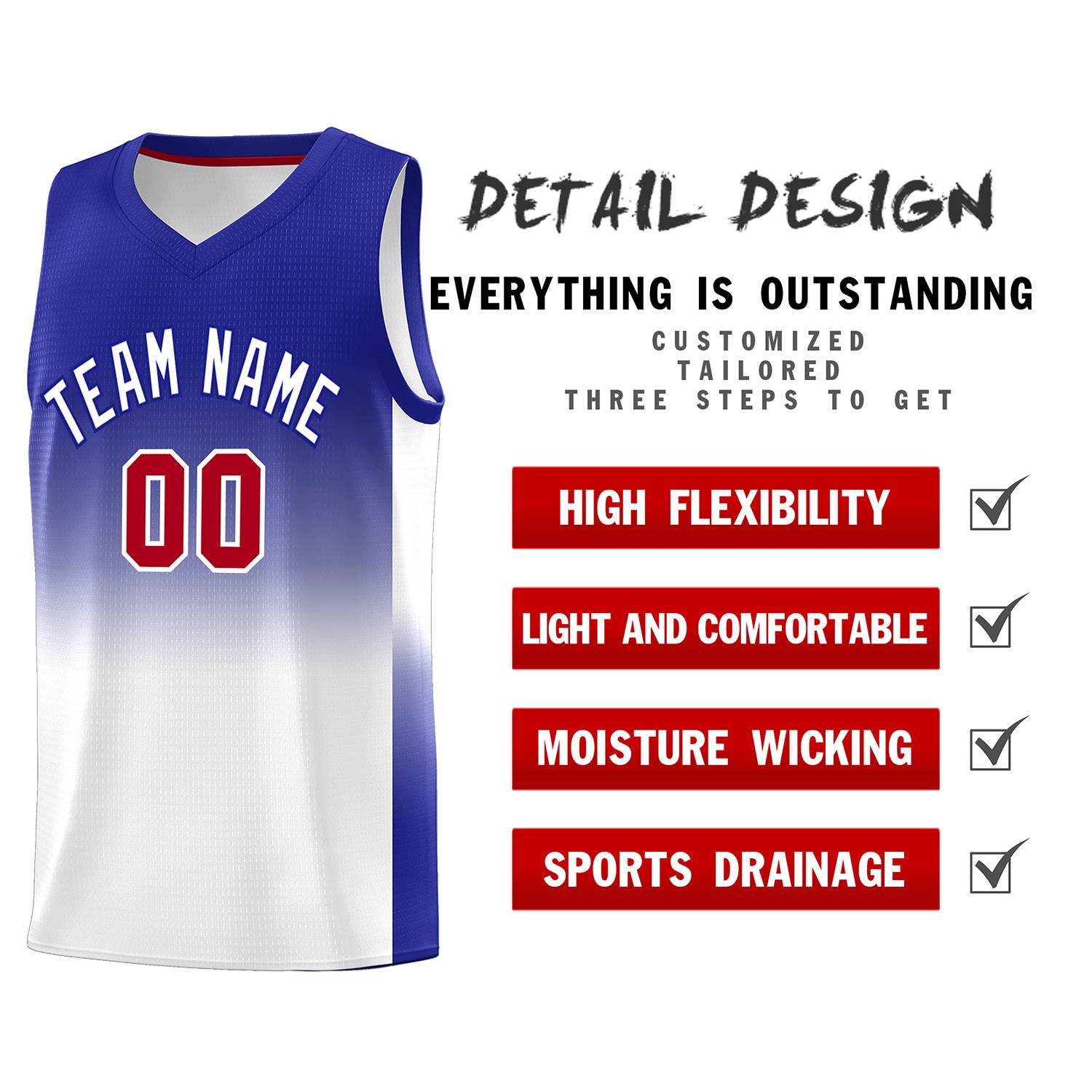 Custom Royal White Gradient Fashion Sets Sports Uniform Basketball Jersey