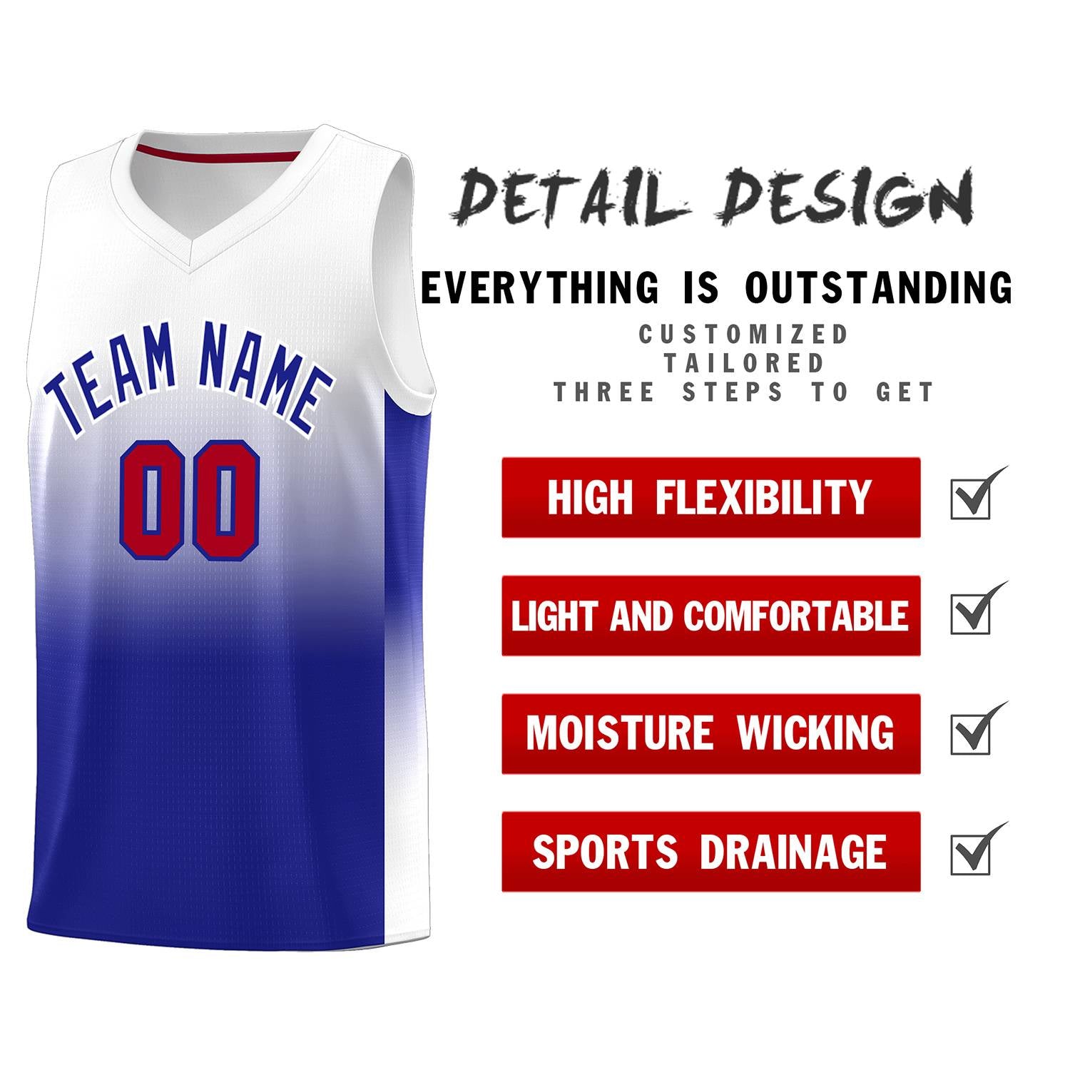 Custom White Royal Gradient Fashion Sets Sports Uniform Basketball Jersey