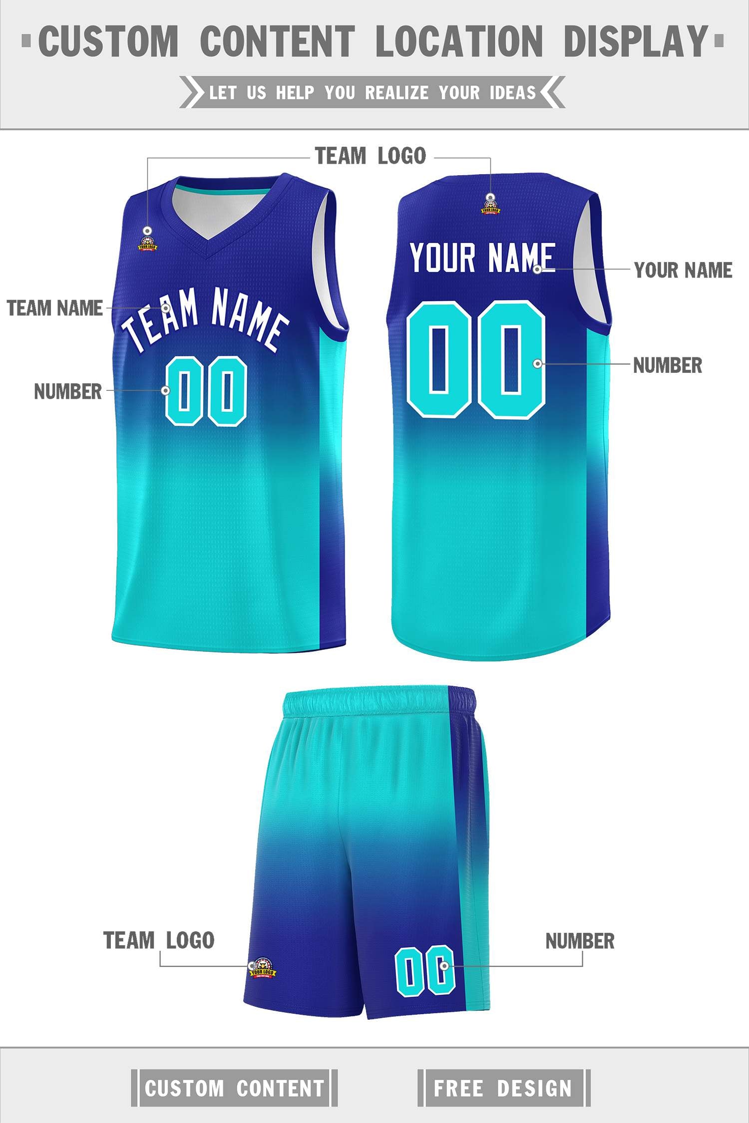 Custom Royal Bright Green Gradient Fashion Sets Sports Uniform Basketball Jersey