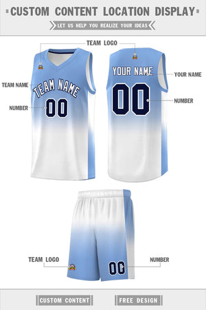 Custom Light Blue White Gradient Fashion Sets Sports Uniform Basketball Jersey