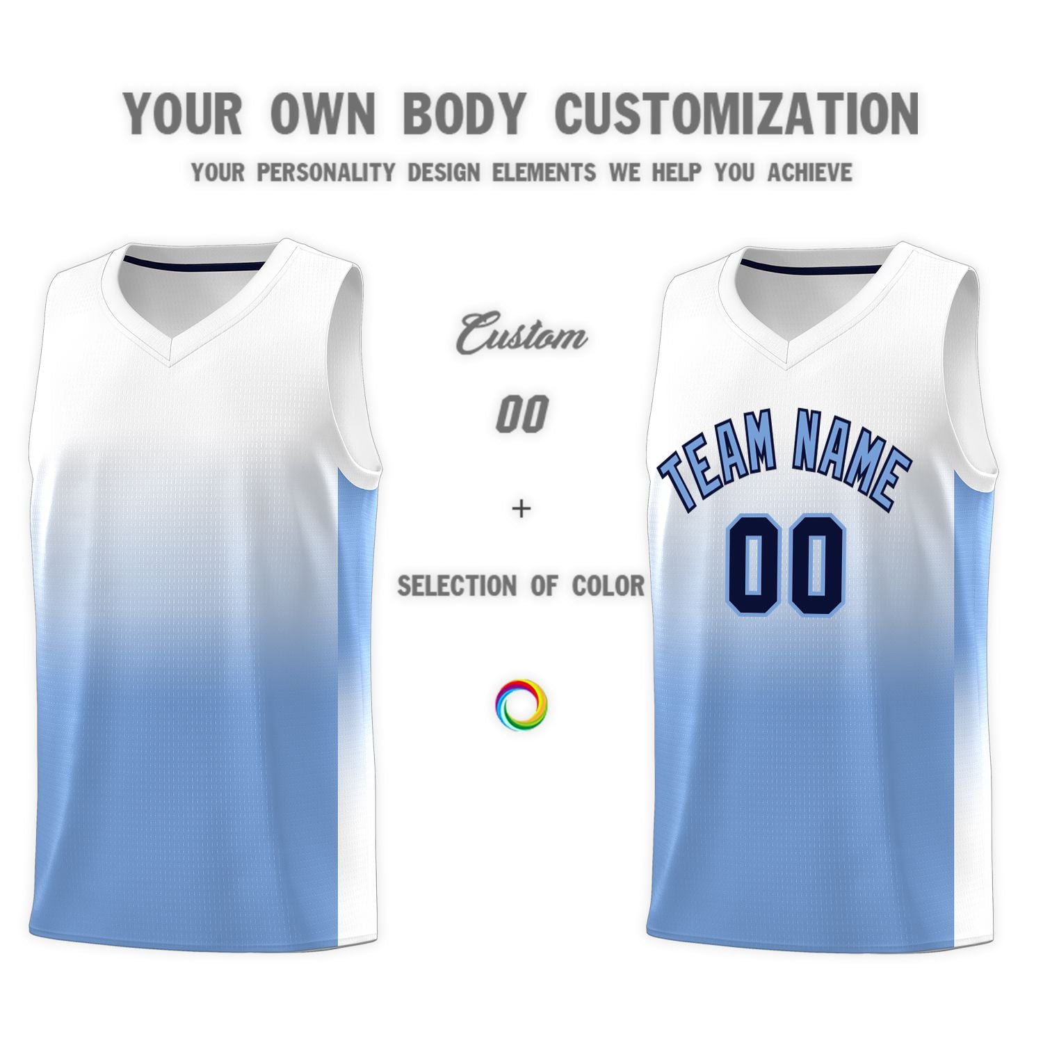 Custom White Light Blue Gradient Fashion Sets Sports Uniform Basketball Jersey