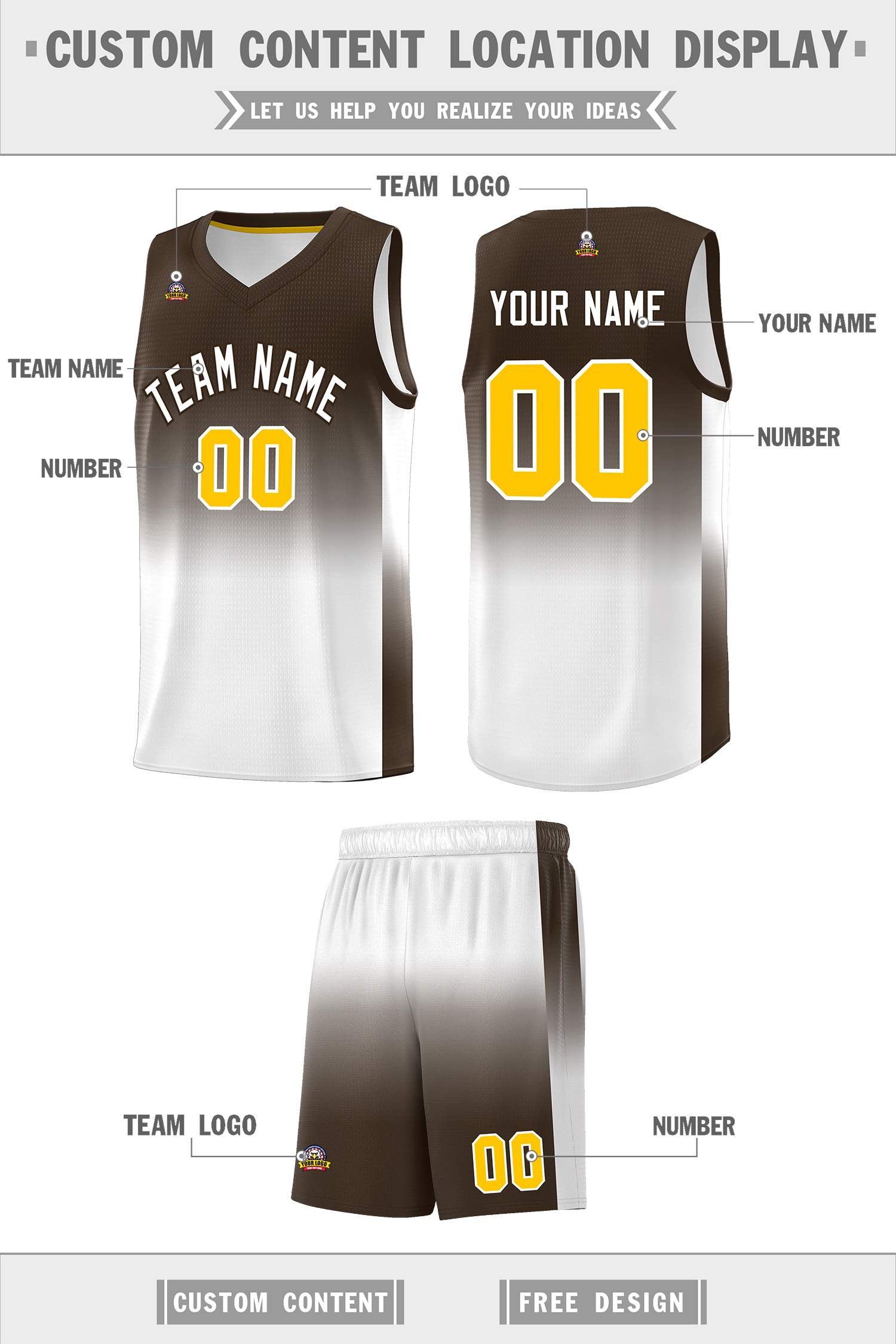 Custom Brown White Gradient Fashion Sets Sports Uniform Basketball Jersey