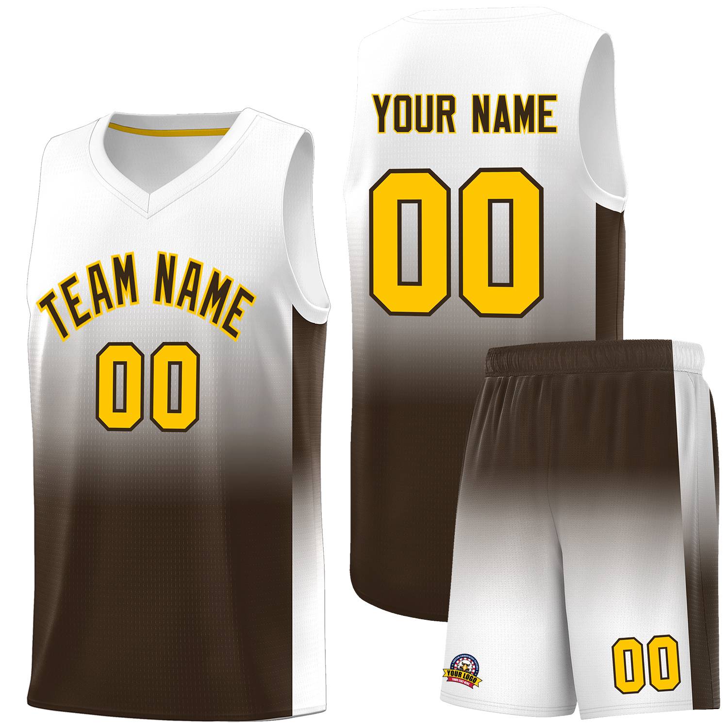 Custom White Brown Gradient Fashion Sets Sports Uniform Basketball Jersey