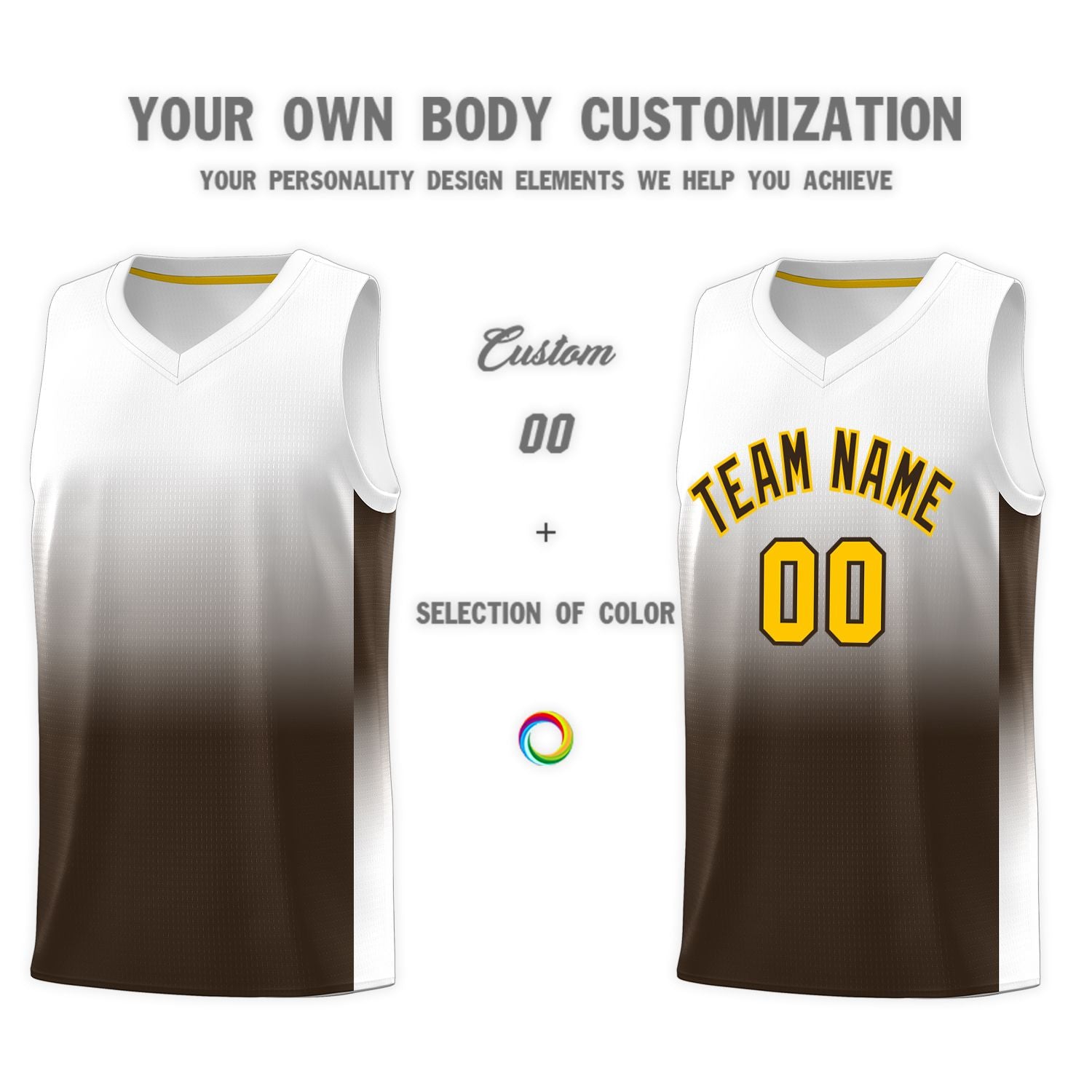 Custom White Brown Gradient Fashion Sets Sports Uniform Basketball Jersey