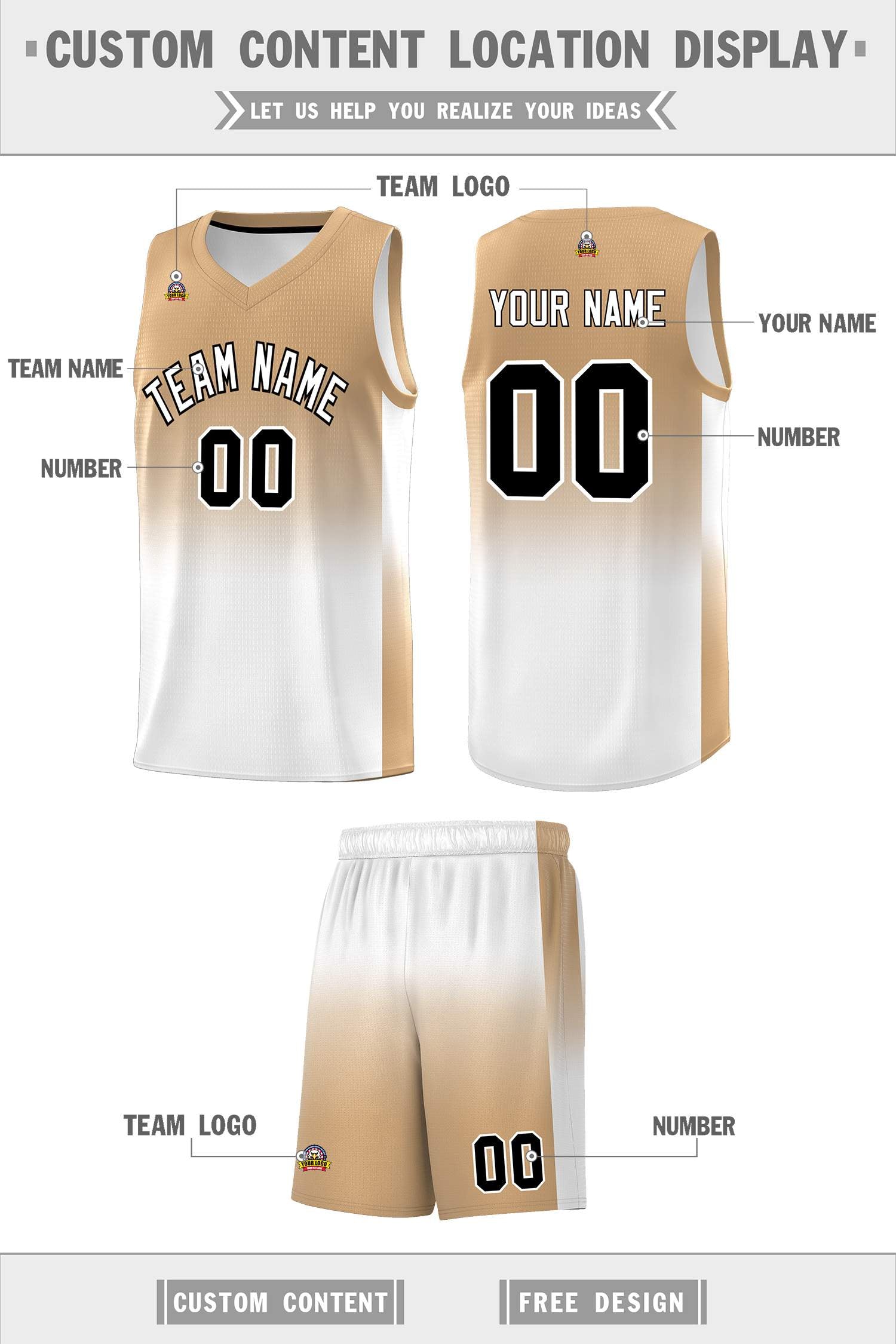 Custom Old Gold White Gradient Fashion Sets Sports Uniform Basketball Jersey