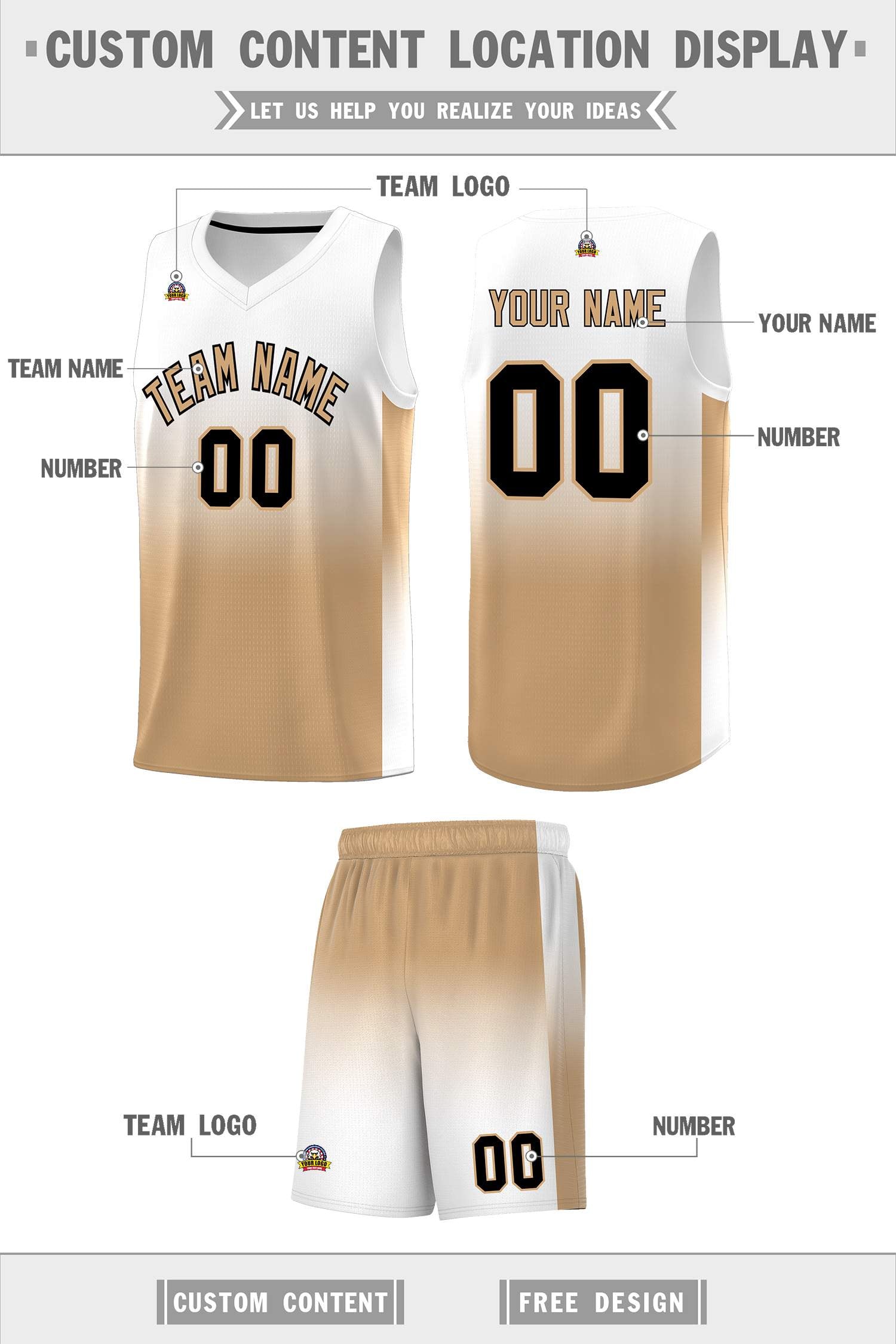 Custom White Old Gold Gradient Fashion Sets Sports Uniform Basketball Jersey