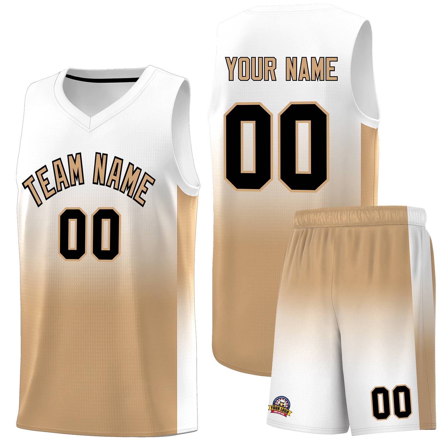 Custom White Old Gold Gradient Fashion Sets Sports Uniform Basketball Jersey