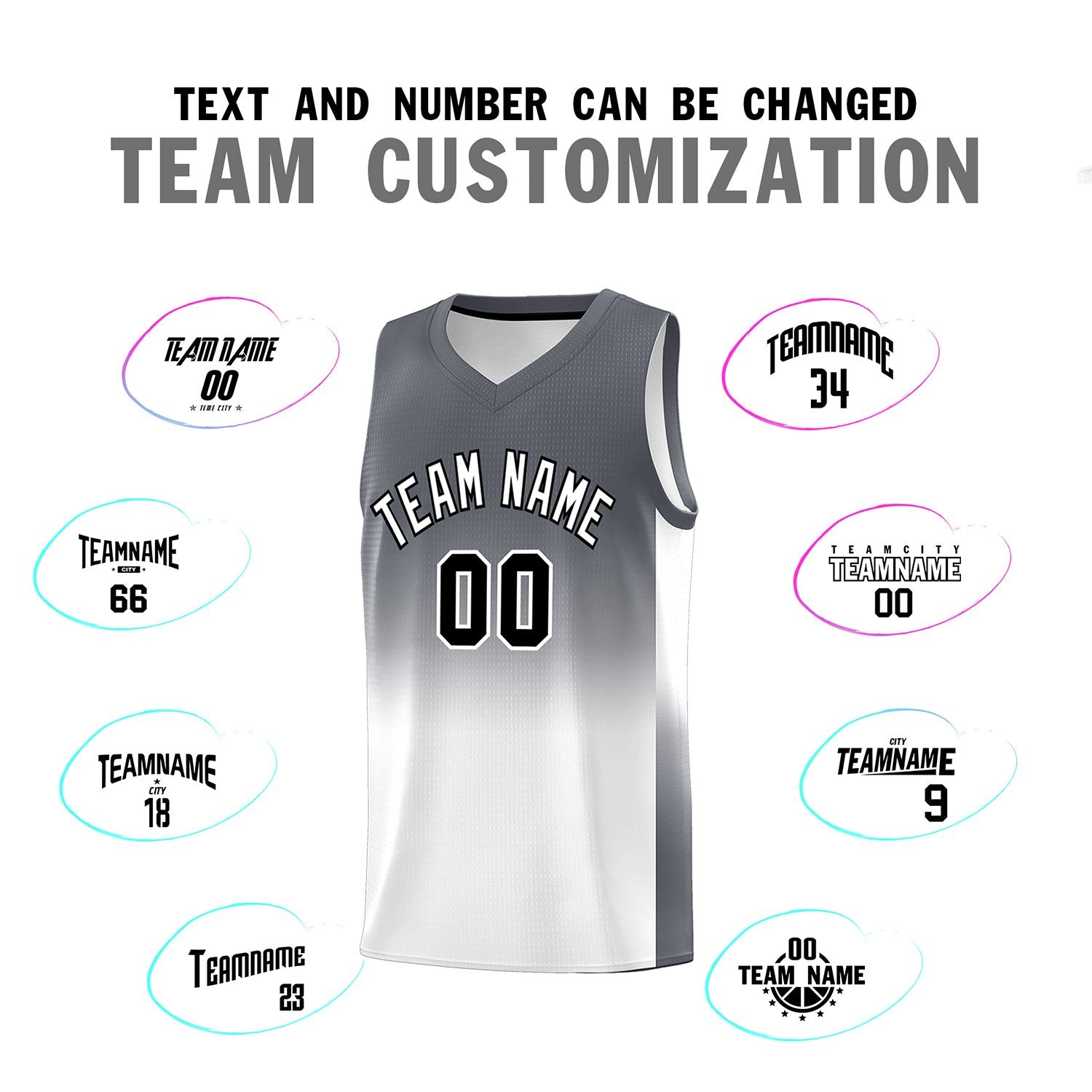 Custom Dark Gray White Gradient Fashion Sets Sports Uniform Basketball Jersey