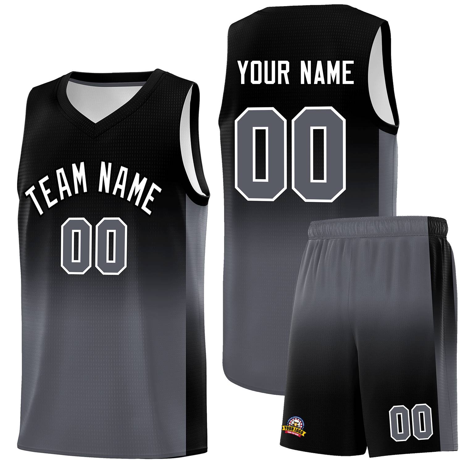 Custom Black Dark Gray Gradient Fashion Sets Sports Uniform Basketball Jersey