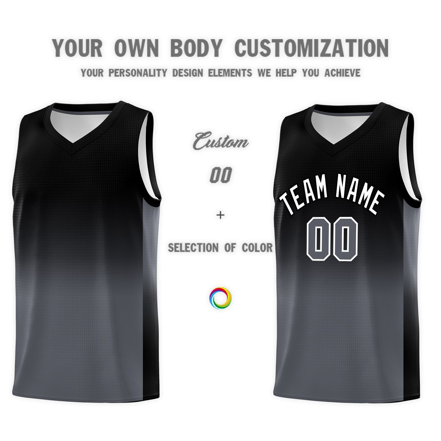 Custom Black Dark Gray Gradient Fashion Sets Sports Uniform Basketball Jersey