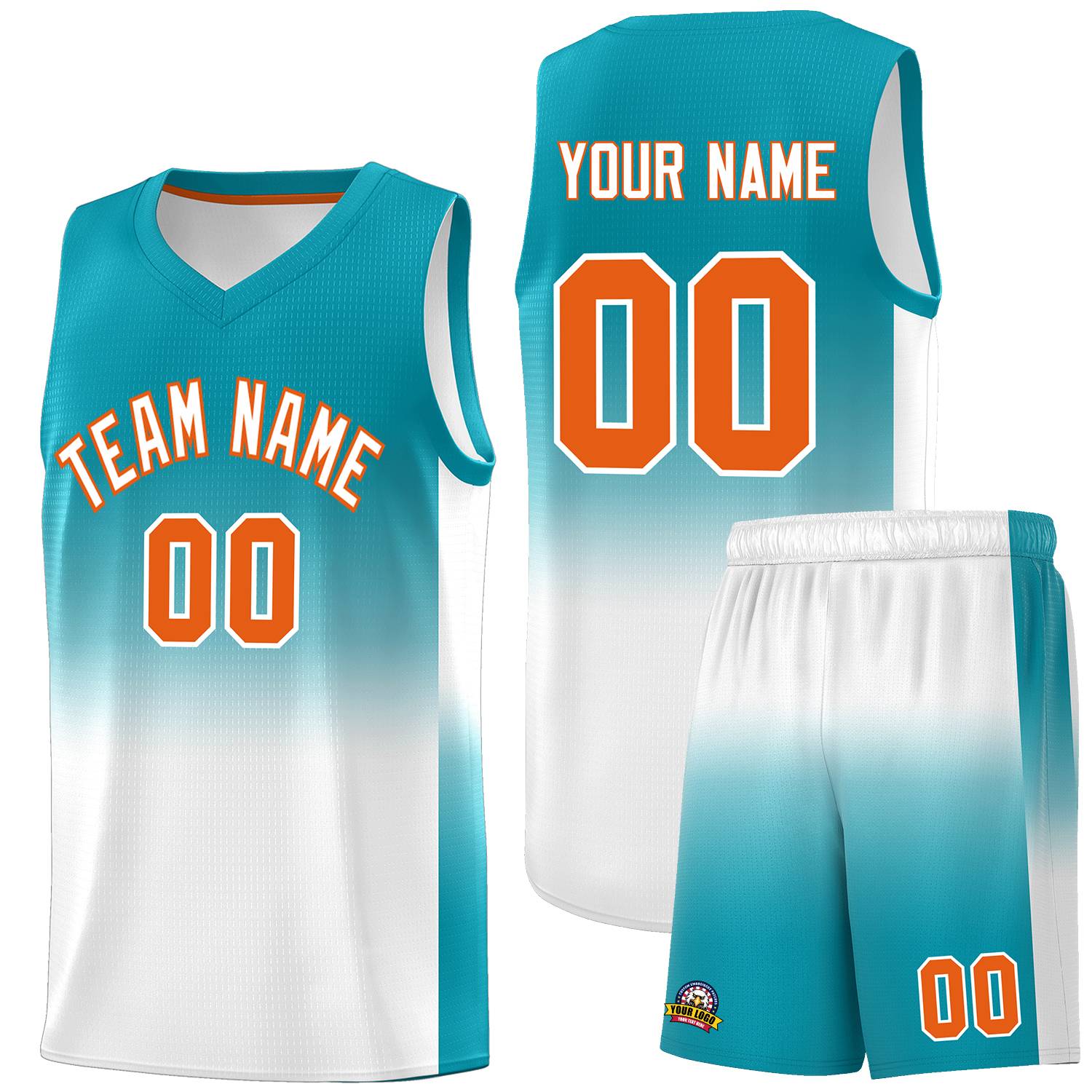 Custom Aqua White Gradient Fashion Sets Sports Uniform Basketball Jersey